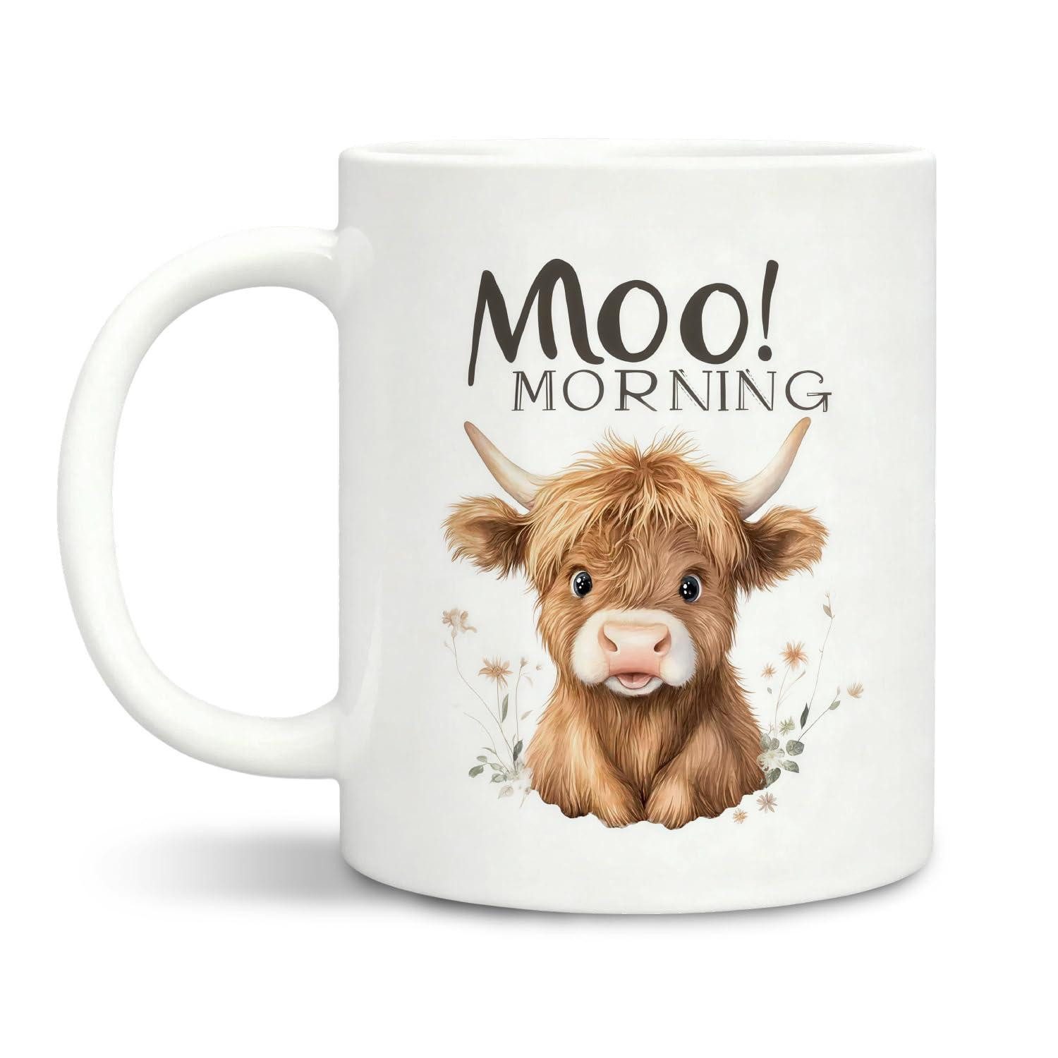 LuxusKollektion Tasse Kaffeebecher Highland Cow 325ml Porzellan C-Griff, Keramik