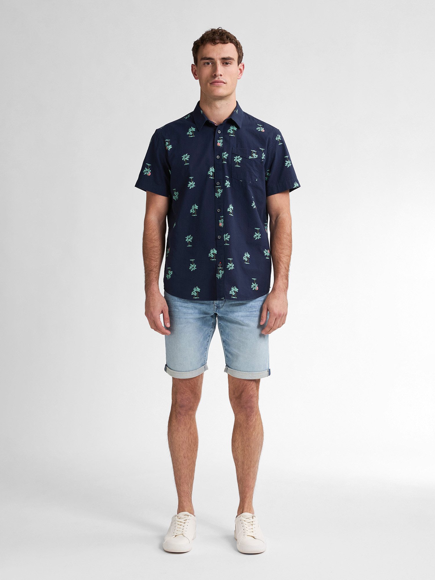 Petrol Industries Langarmhemd Hemd mit Allover-Muster Coralshore