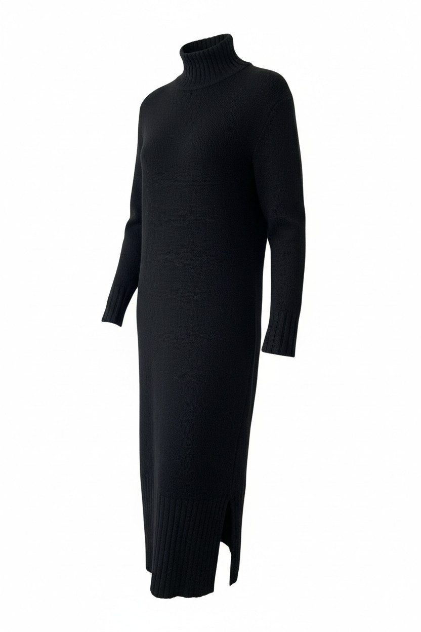 Zuckerwatte Strickkleid 79316 mit Stehbundkragen aus Merinowolle mit Cashmere