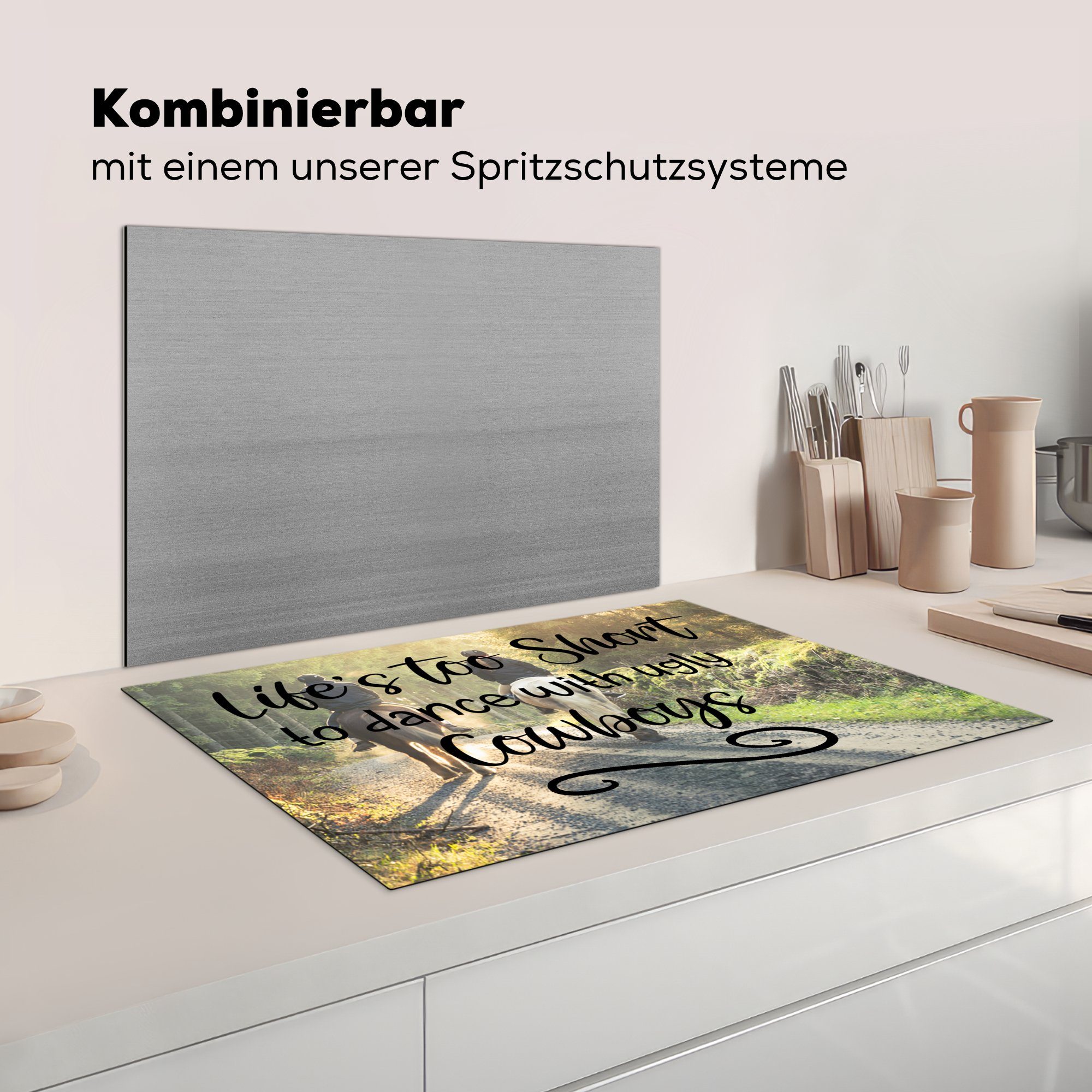 MuchoWow Herdblende-/Abdeckplatte Pferde die Vinyl, Sprichwörter tlg), Ceranfeldabdeckung küche, - 81x52 - Schutz für (1 Induktionskochfeld cm, Reiten