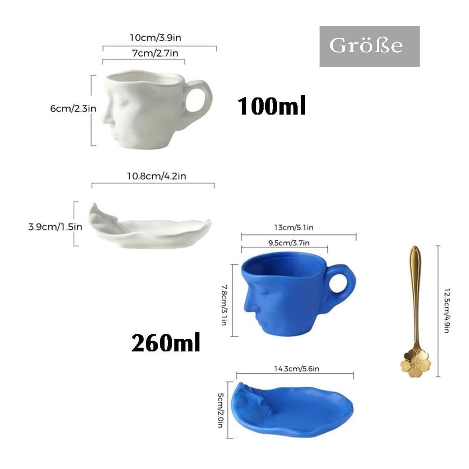 Personen Untertasse Keramik Kaffeetasse 1 Gesichtskuss Blau & MAGICSHE Set, Kaffeeservice