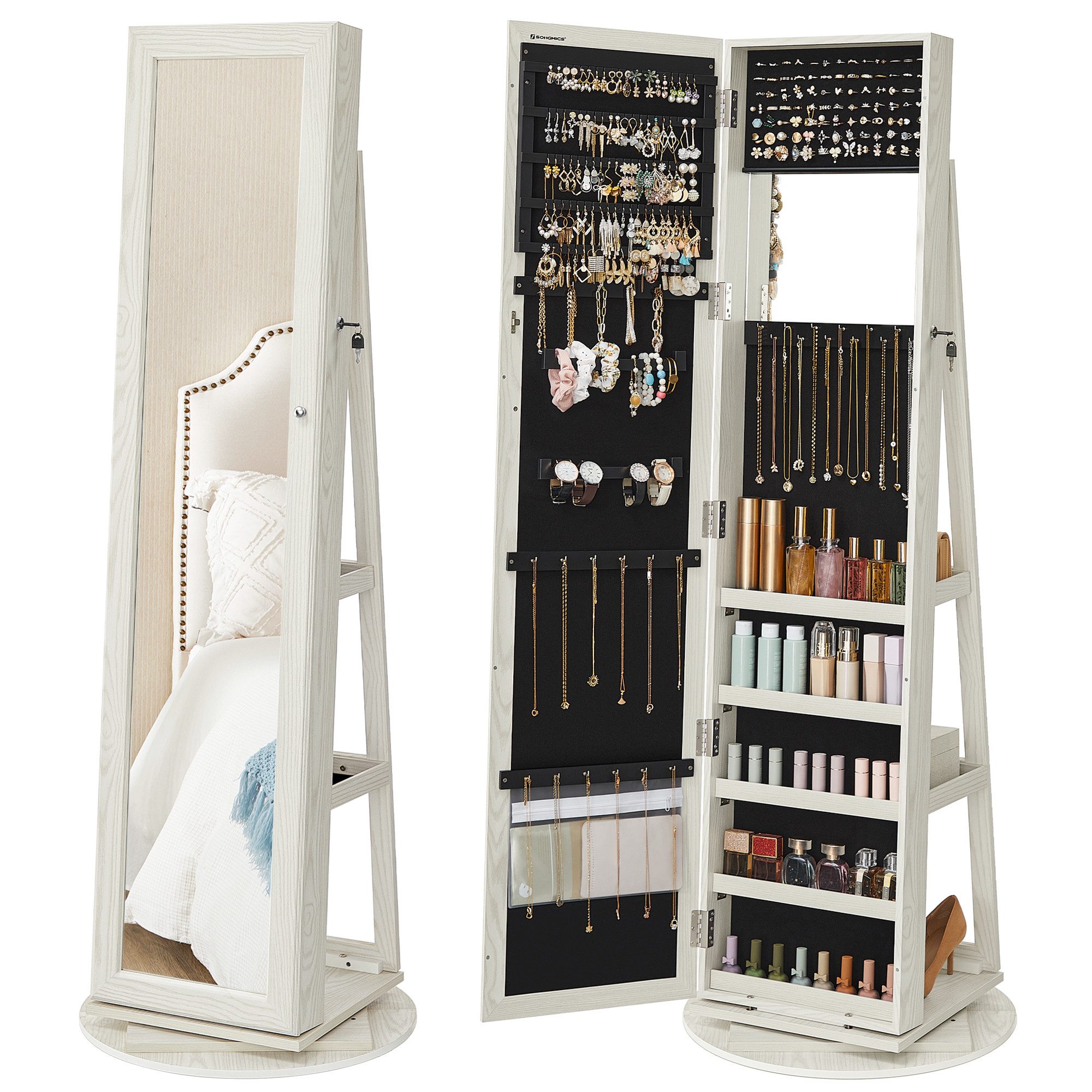 SONGMICS Schmuckschrank Spiegelschrank Schlüsseln, Geschenkidee, 3 Ablagen, günstig online kaufen