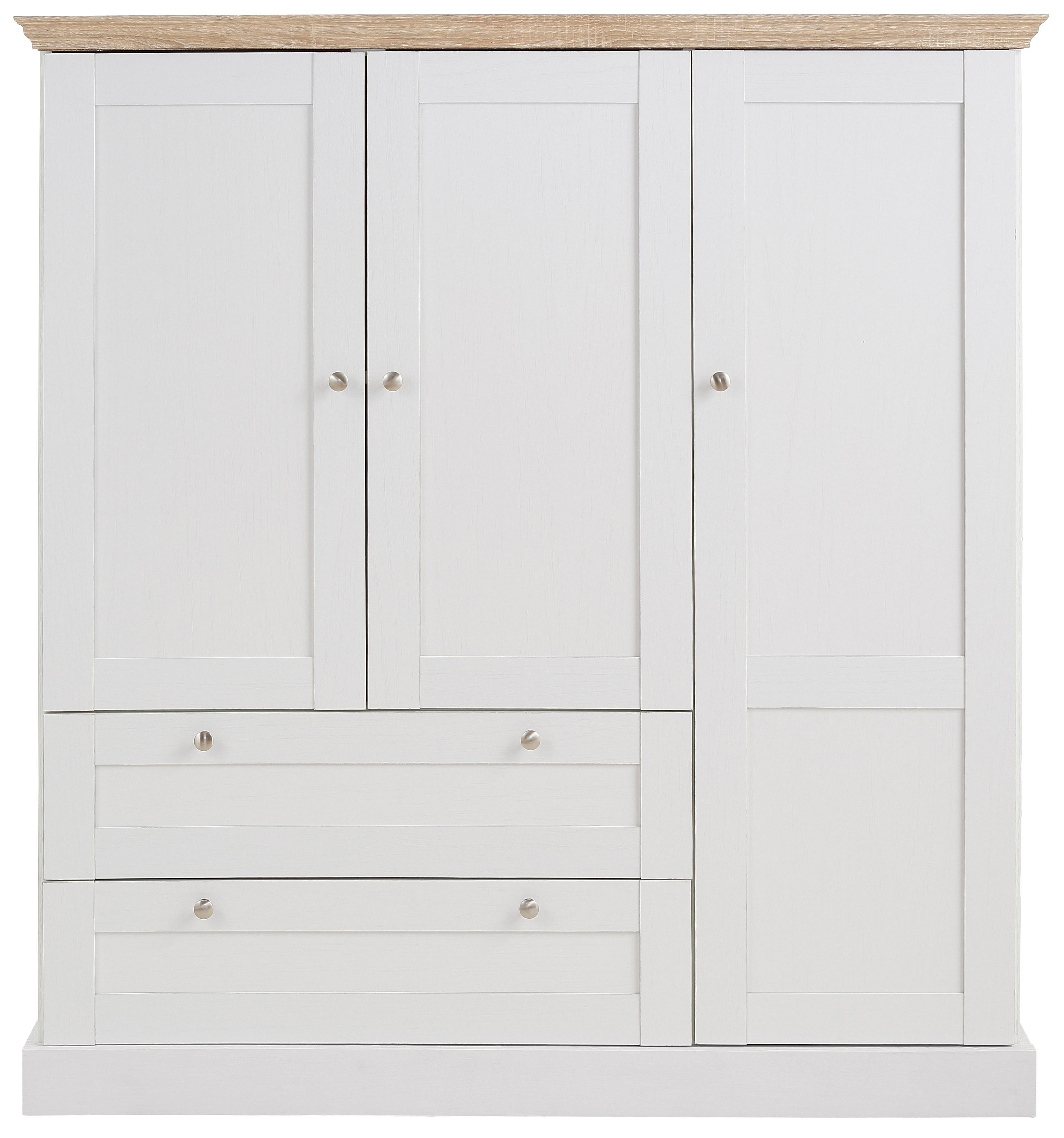 Home affaire Drehtürenschrank Binz, Wäscheschrank, Mehrzweckschrank, skandinavischer Landhausstil (B/H/T ca. 122/130/35 cm) viele Stauraummöglichkeiten, Metallgriffe, Türen mit Rahmen/ Kassetten