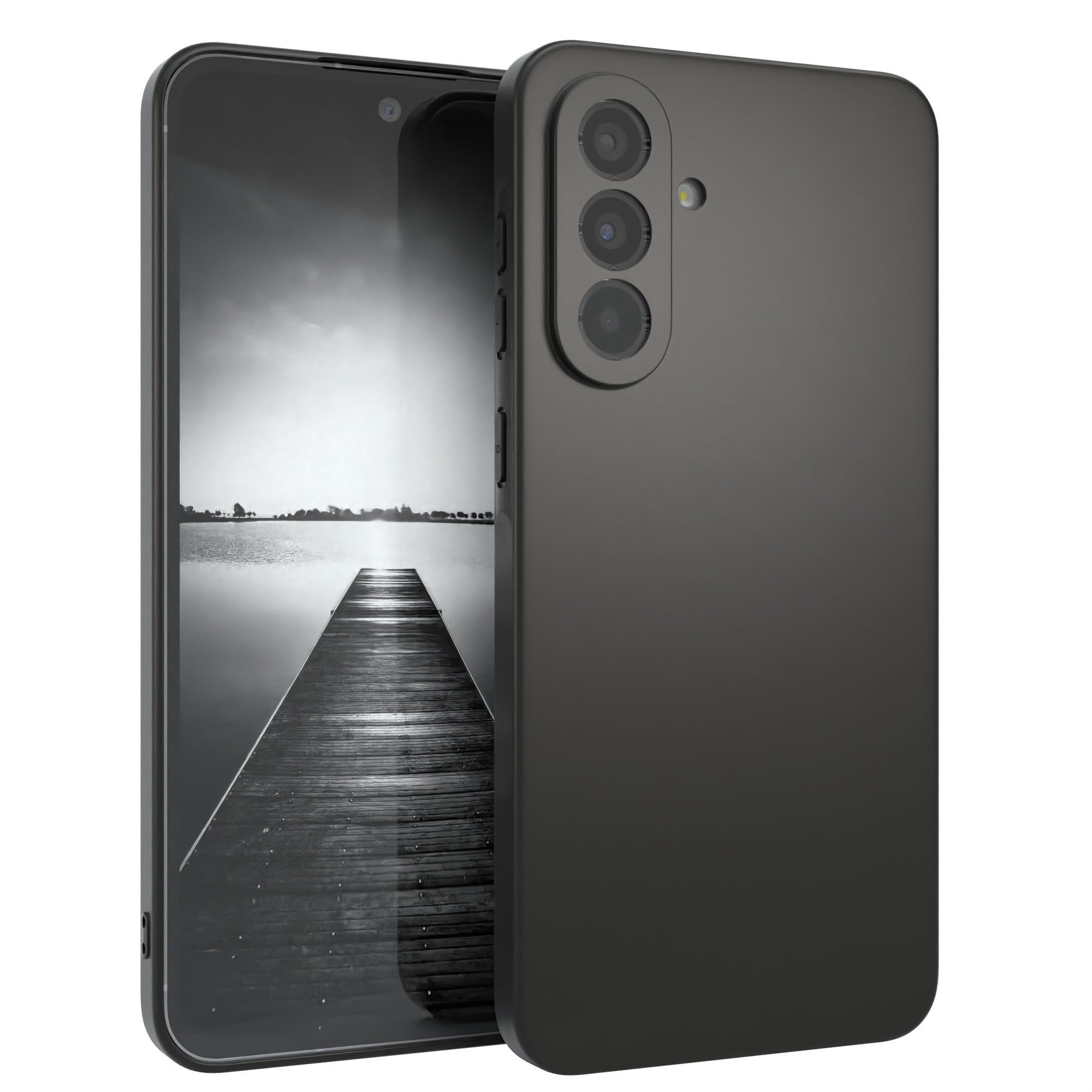 EAZY CASE Handyhülle Samsung Galaxy A56 5G Slimcover Clear & Solid 6,7 Zoll, schwarze Hülle Ultra Dünn Silikon Backcover TPU Telefonhülle Solid