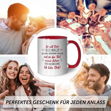 GRAVURZEILE Tasse mit Spruch - Ich will dich - Geschenk für Freund Freundin, Keramik, Farbe: Rot