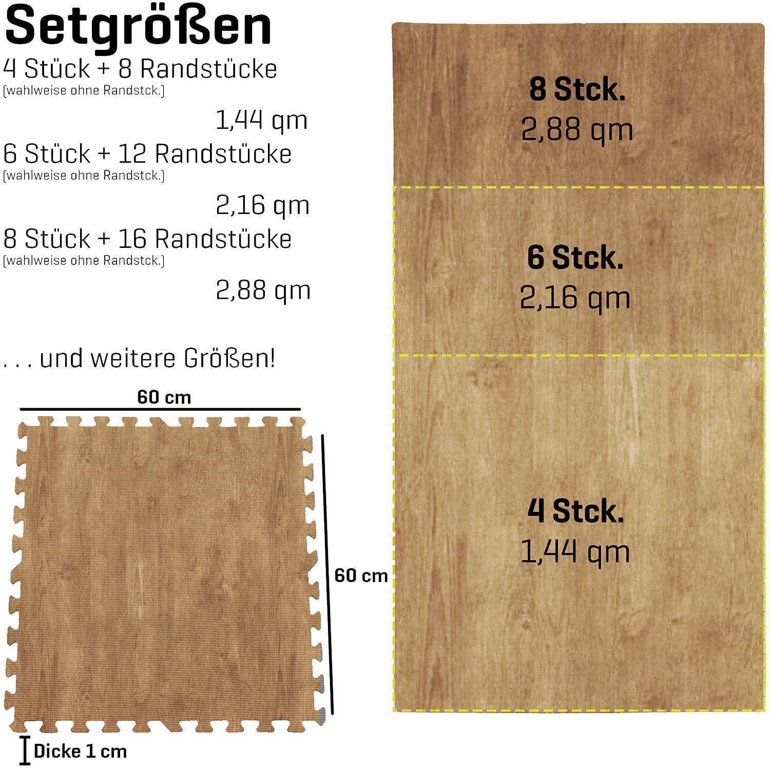 Sporttrend 24 Schutzmatten (braun Trainingsmatte Bodenschutzmatte Holzoptik Turnmatte Übungsmatte Fitnessmatte Bodenschutzmatte Schutzmatte QMU004), Unterlegmatte 12 Bodenmatte Yogamatte Puzzlematte Sportmatte