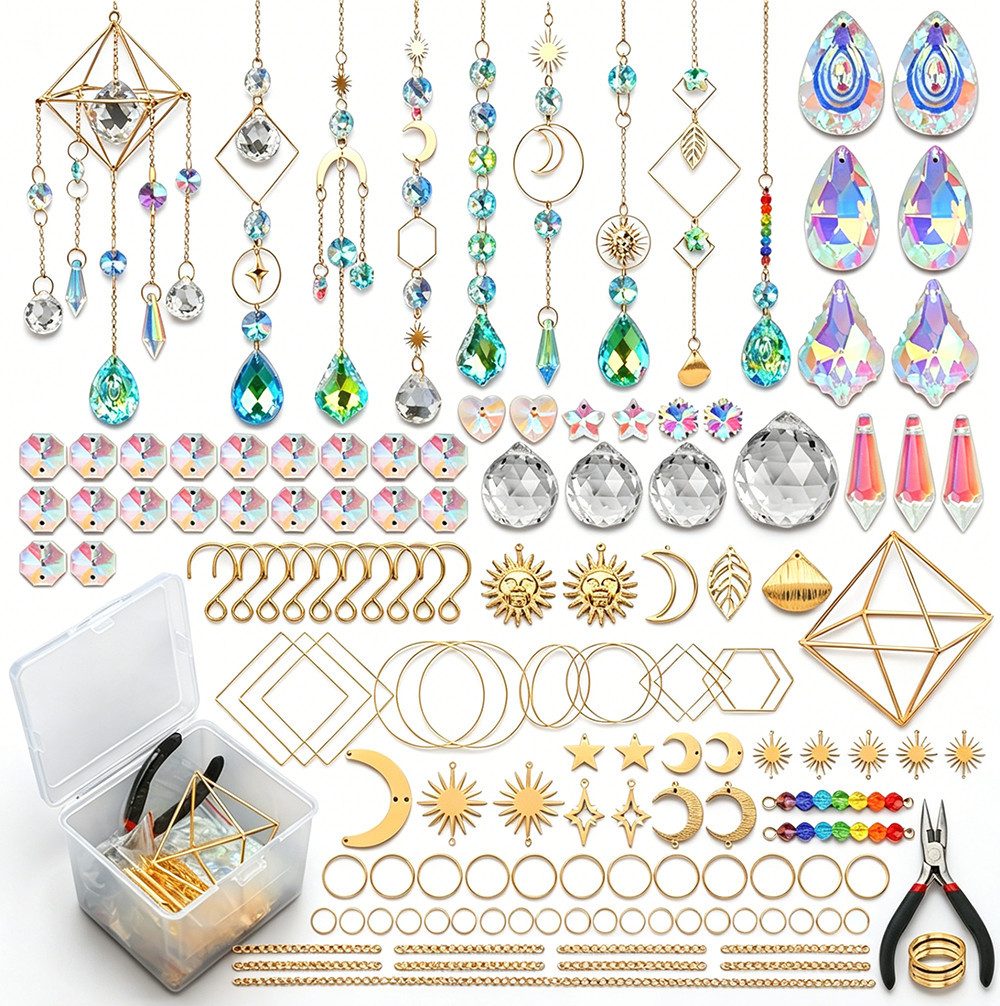 Agger Kreativset Traumfänger,400-teiliges Sonnenfänger-Bastelset, Windspiel, (400-tlg), DIY-Sonnenfänger-Fensterdekoration, für Zuhause, Büro, Garten