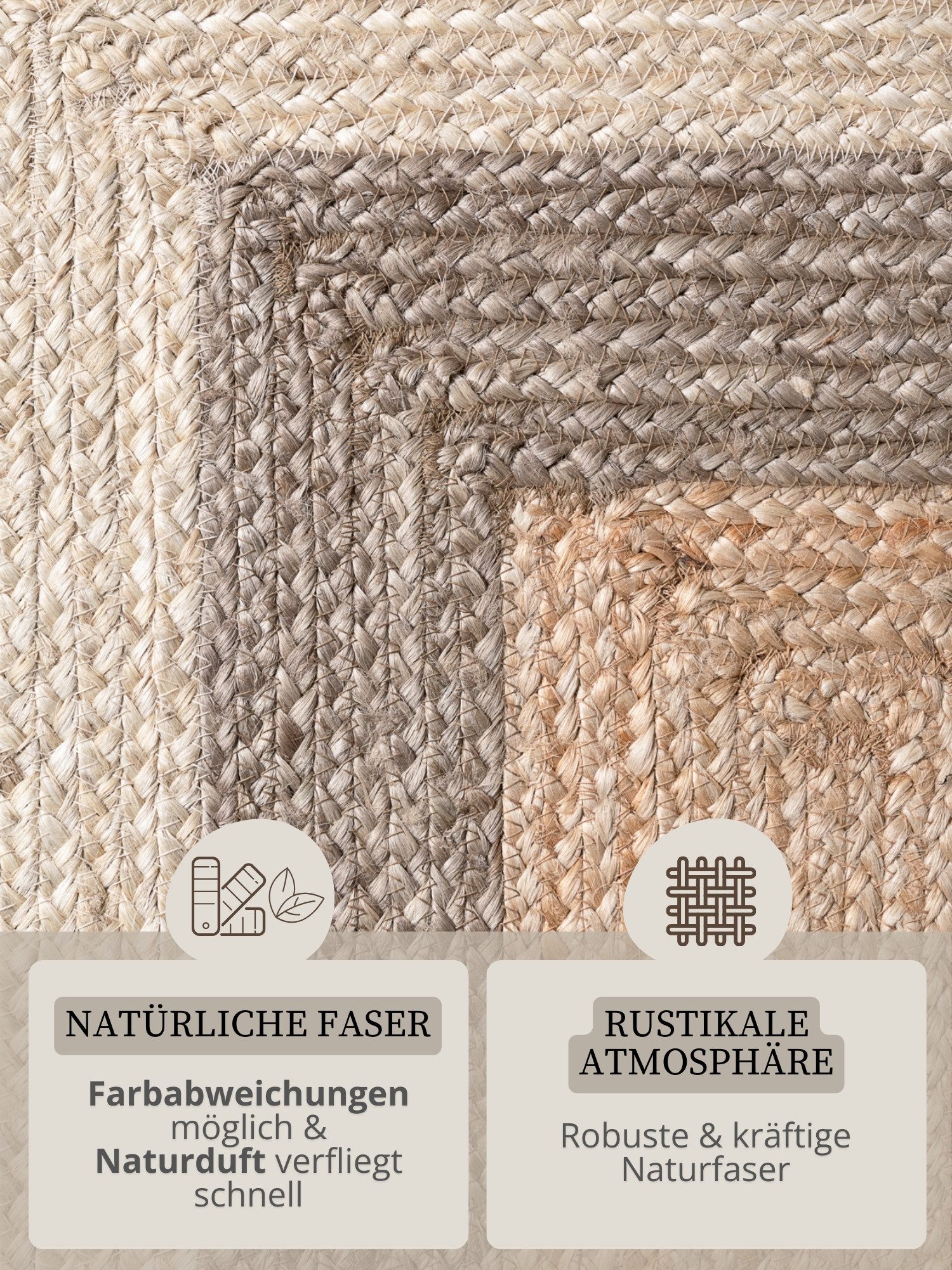 HANSE Home Teppich Juno Fusion Juteteppich, rechteckig, Höhe: 9 mm, Jute, Shape, Handgemacht, Wohnzimmerteppich, Naturteppich, Wohnzimmer – Bild 4 von 5