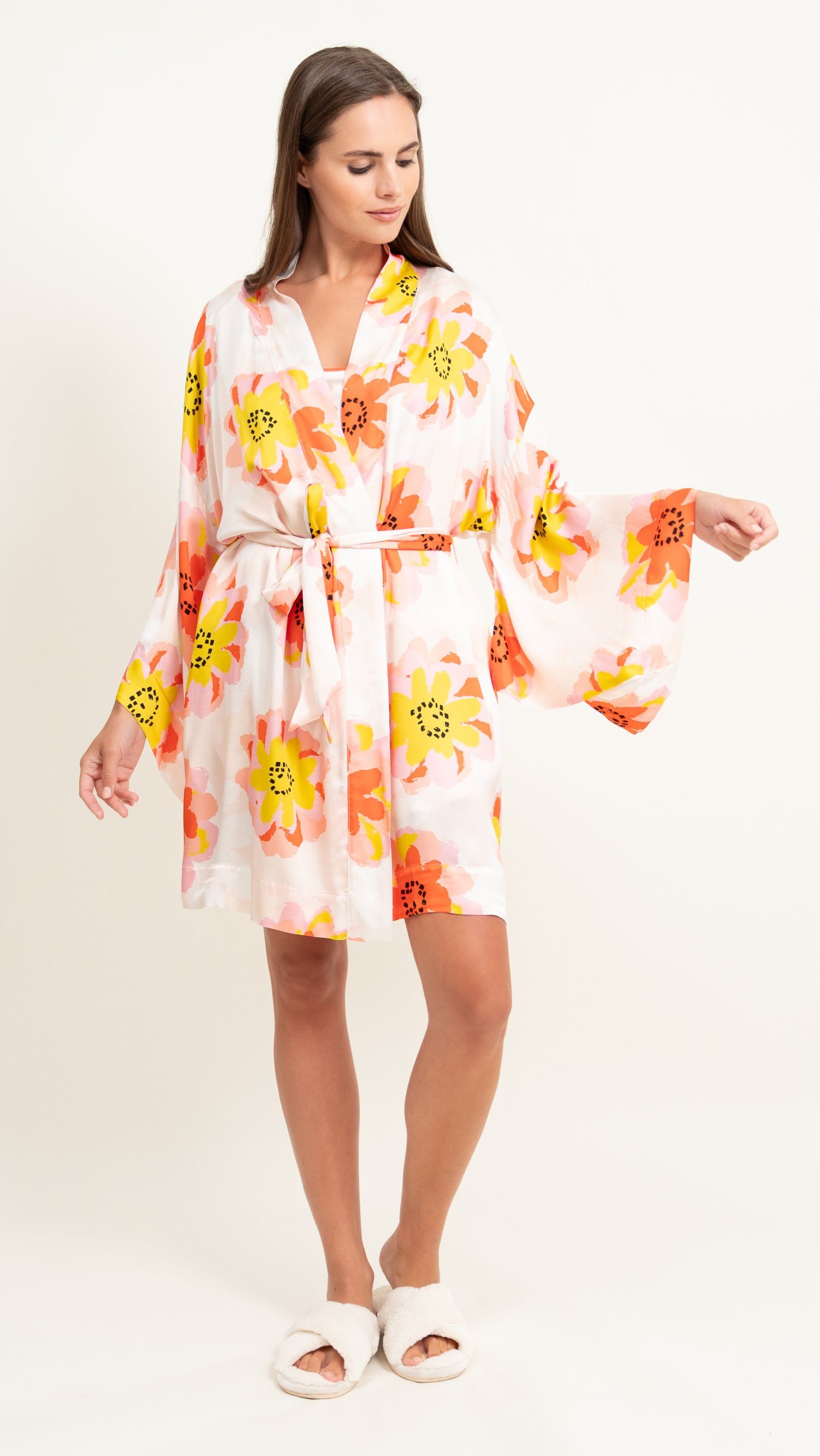 OH!ZUZA Kimono Damen Morgenmantel, kurz, Viskose, Gürtel, Viskosesatin