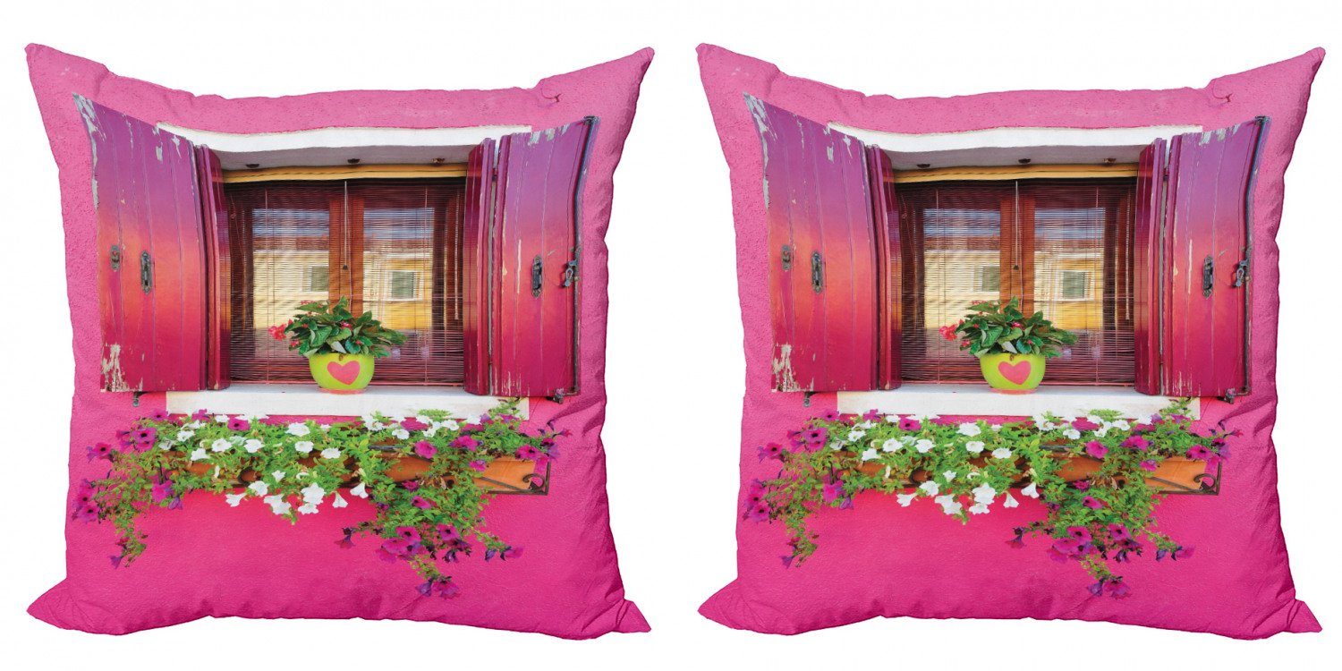 Accent Blumen Stück), Doppelseitiger Abakuhaus Kissenbezüge Außen Modern (2 Stadt-Liebe Digitaldruck, Vintage-Fenster