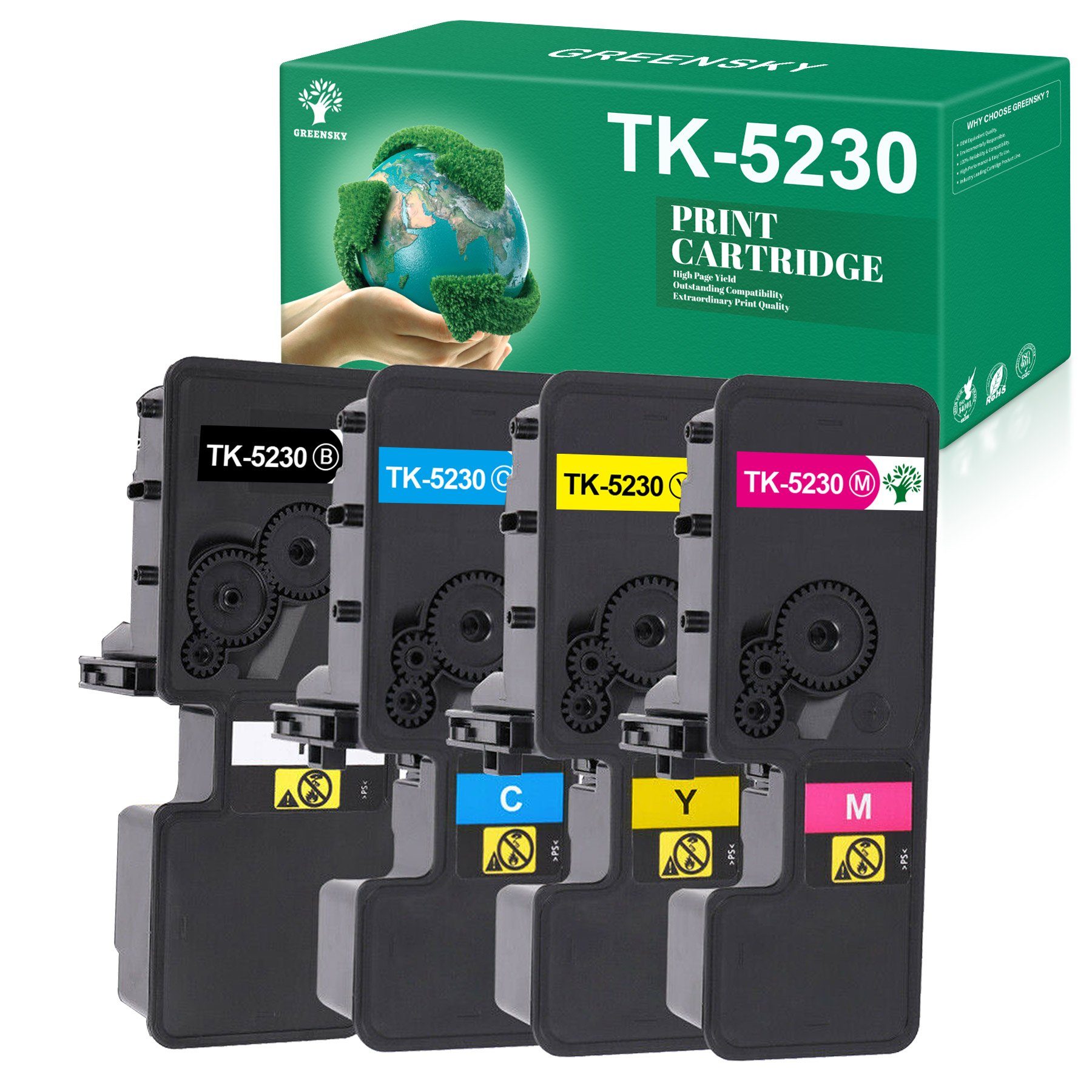 Greensky Tonerpatrone TK5230 TK 5230 Tonerkartusche als Ersatz für Kyocera, (TK-5230K TK-5230C TK-5230M TK-5230Y), für ECOSYS M5521CDN M5521CDW P5021CDN P5021CDW