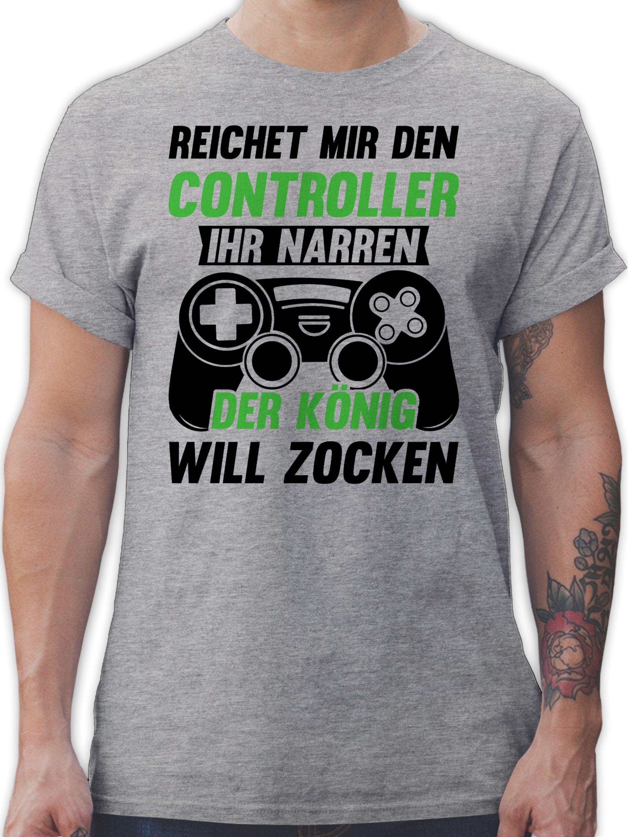 Shirtracer T-Shirt Reichet mir den Controller ihr Narren der König will zocken Nerd Geschenke 2 Grau meliert