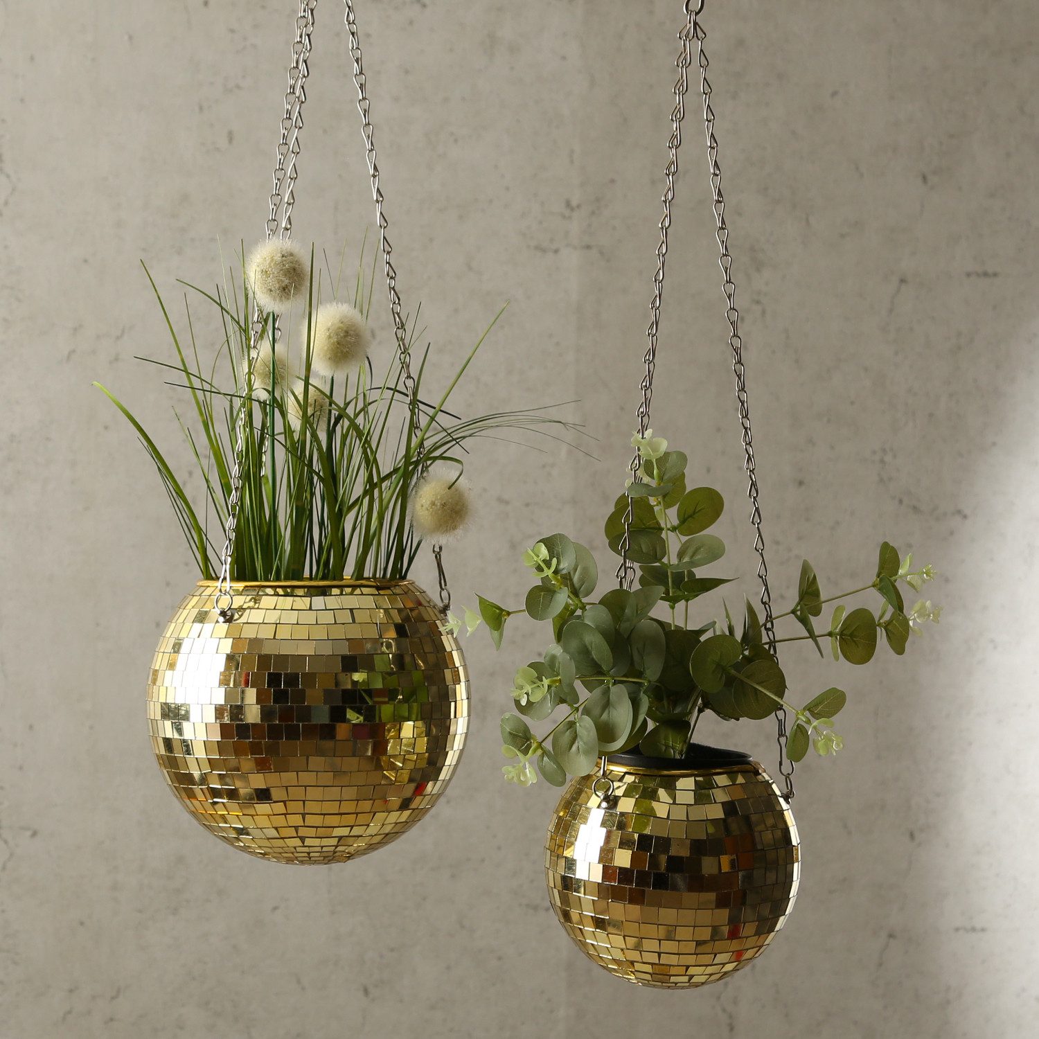 SATISFIRE Blumentopf Hängende Blumenampel Discokugel Spiegelkugel Blumentopf 15cm gold (1 St)