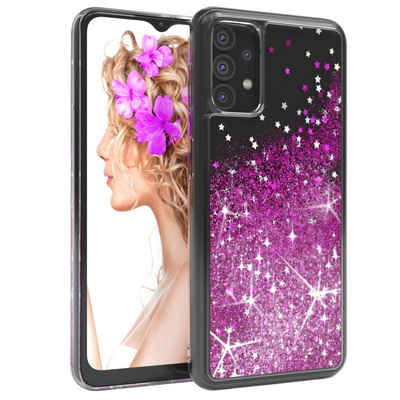 EAZY CASE Handyhülle Liquid Glittery Case für Samsung Galaxy A32 5G 6,5 Zoll, Bumper Case Back Cover Glitter Glossy Handyhülle Etui Violett Lila