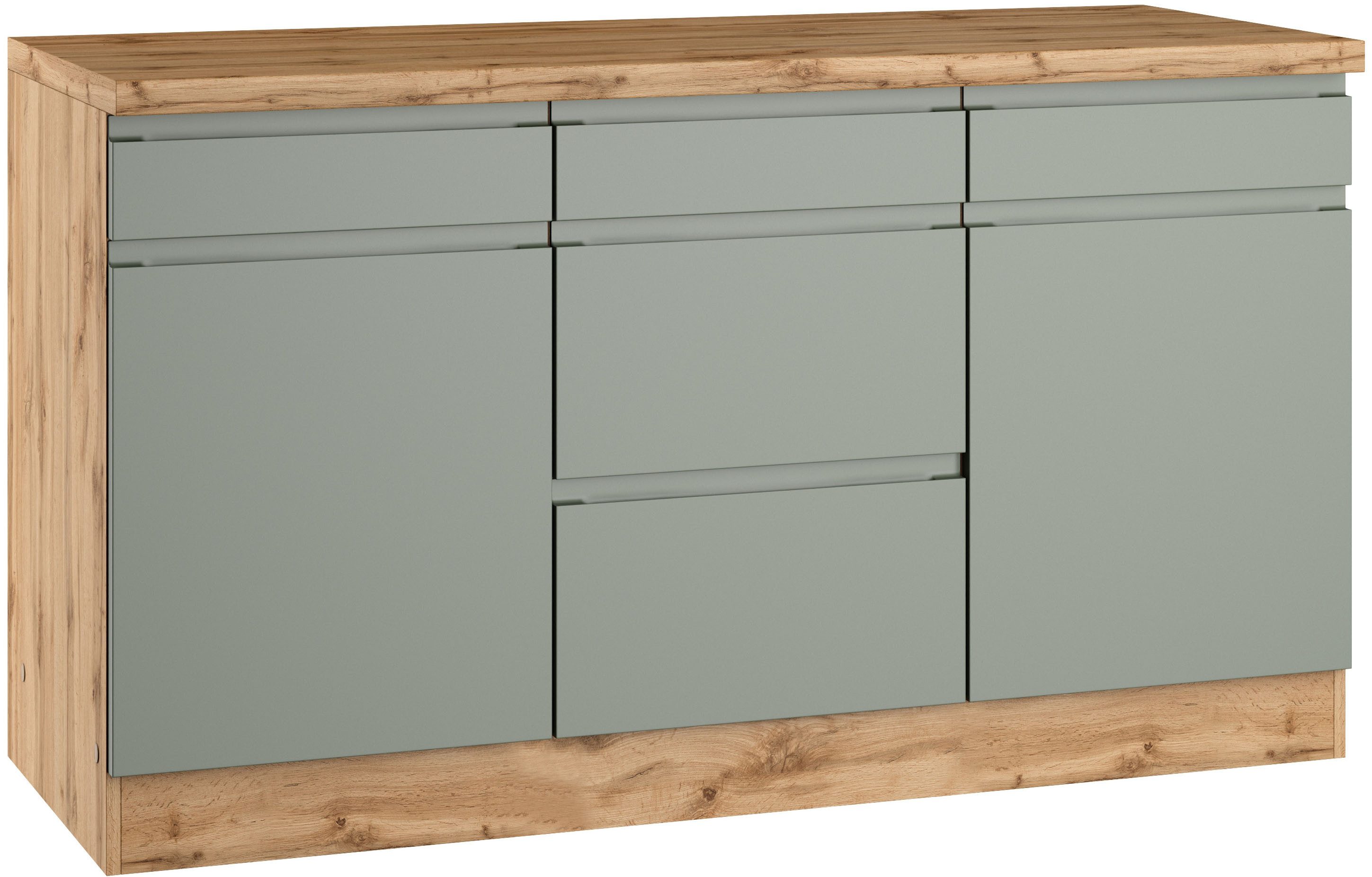 KOCHSTATION Unterschrank KS-Virginia,neu in verbesserter Ausführung Breite 150 cm, 2 Türen, 3 Schubkästen, 2 Auszüge