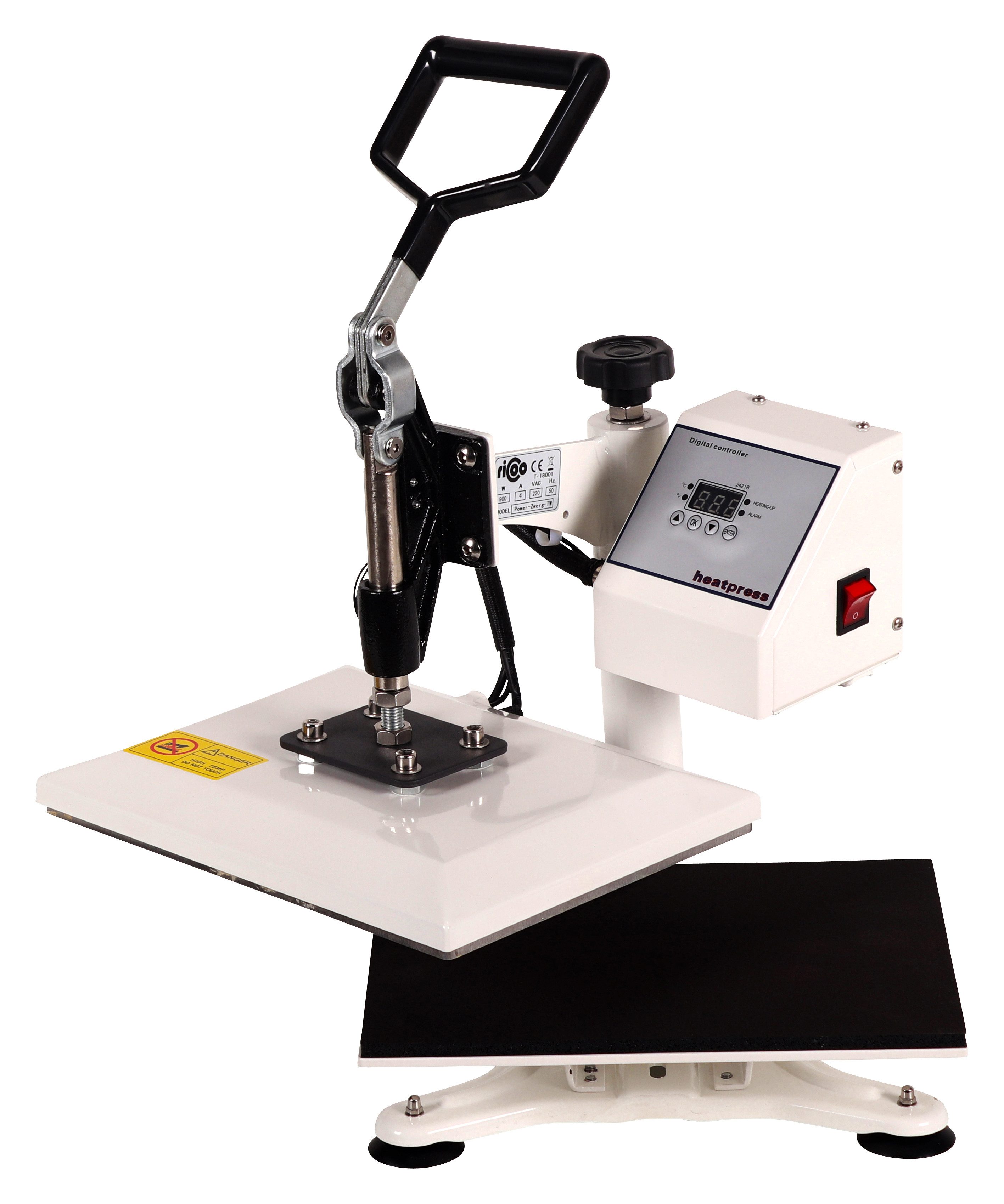 RICOO Bügelmaschine Transferpresse T Shirt Druckmaschine Textilpresse RICOO POWER-ZWERG-TW, Verkehrsweiß Heißpresse Textildruck Shirt Druck Hitzetransfer
