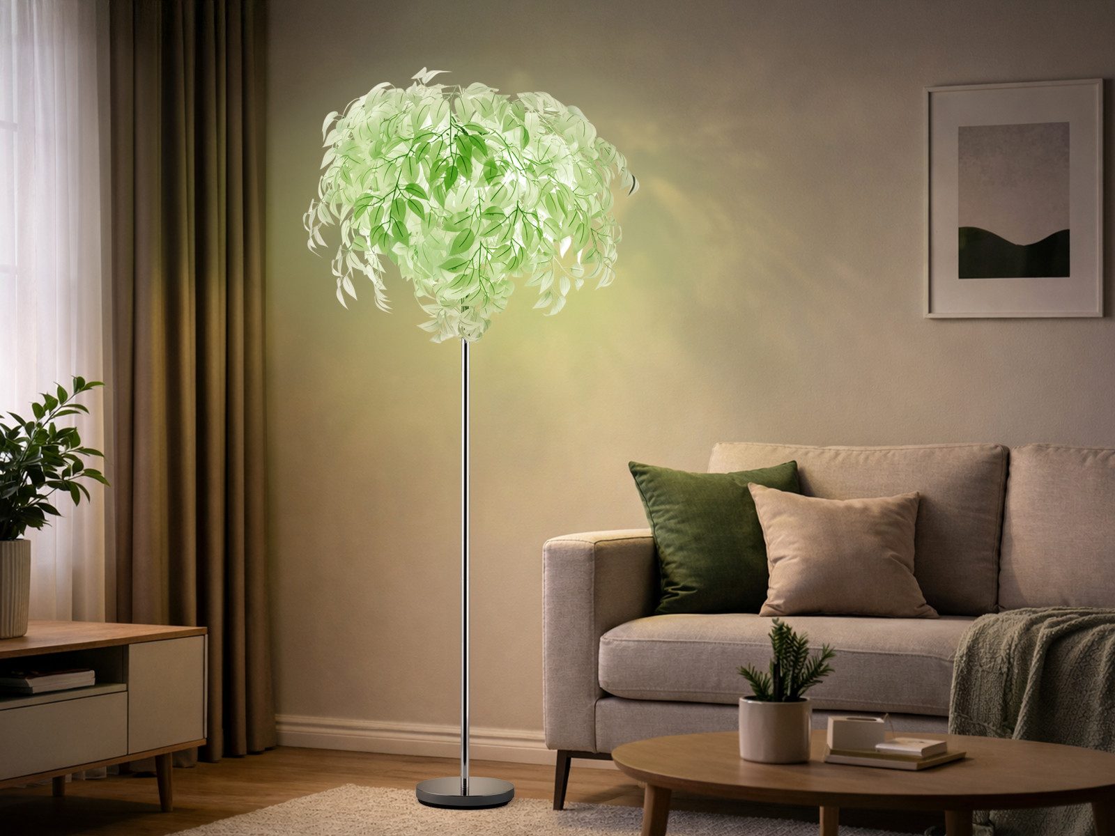 Reality Leuchten LED Stehlampe mit RGBW Leuchtmittel, Höhe 180cm, dimmbar, LED wechselbar, Warmweiß, große ausgefallene moderne Blattlampe mit Fernbedienung, Wo – Bild 5 von 5