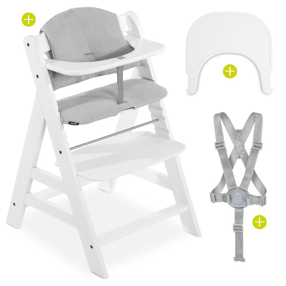 Hauck Hochstuhl Alpha Plus Weiss (3 St), Mitwachsender Holz Kinder