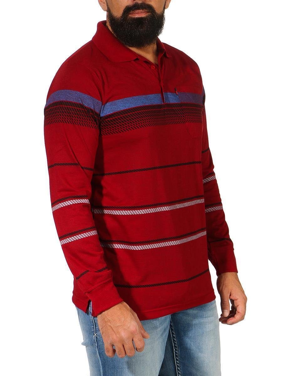 Gr. XL Herren mit XXL M L (1-tlg) Shirt Polo Brusttaschen Rot Longsleeve Langarm EloModa Poloshirt