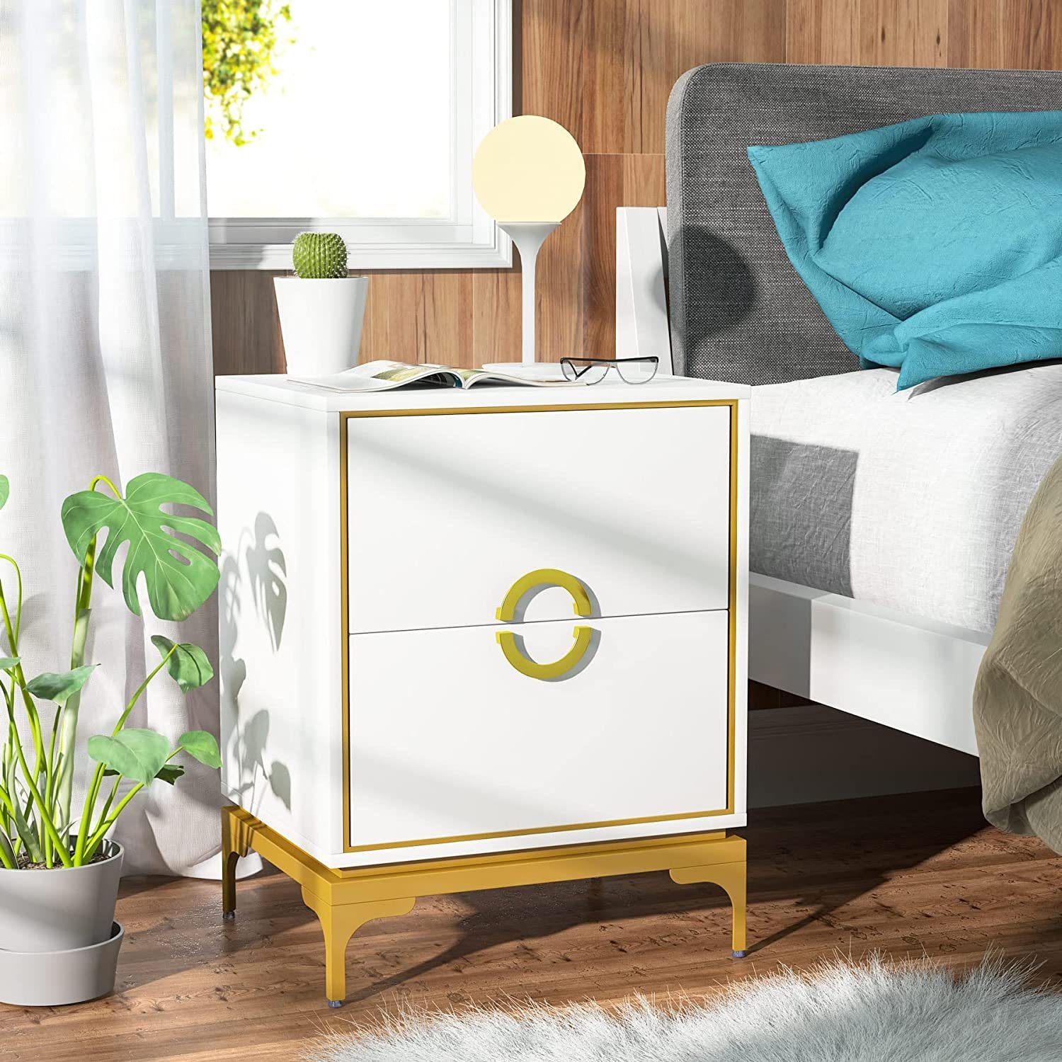 Simple Houseware Nachttisch Kommode – 2 Etagen Mit 2 Körben, Bronze, 42,5x52,1 Cm