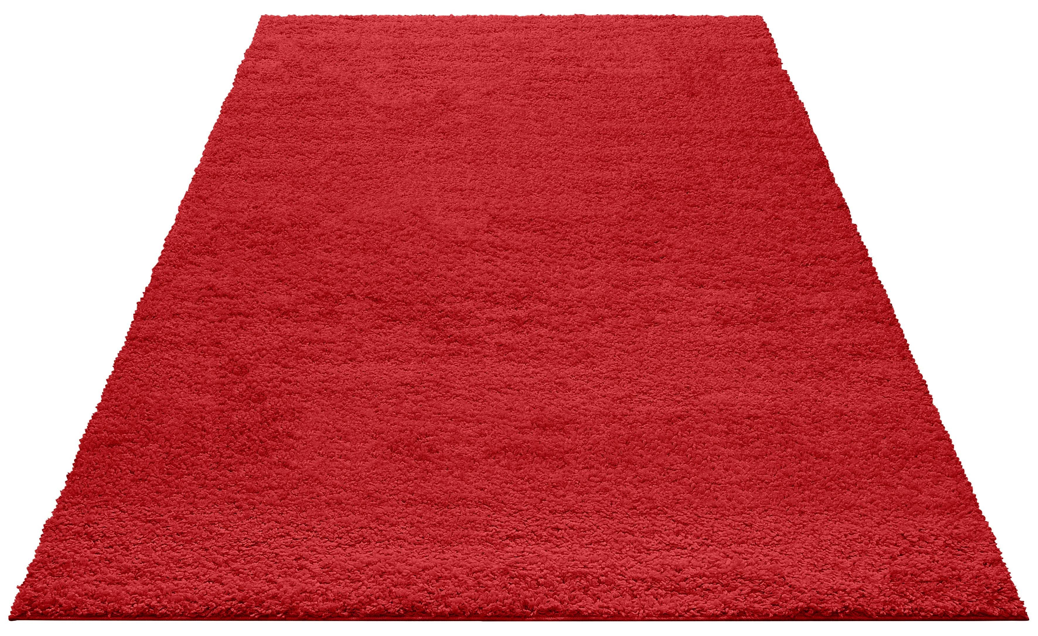 Hochflor-Teppich Bodrum, my home, rechteckig, Höhe: 30 mm, weicher Flor, einfarbig rot