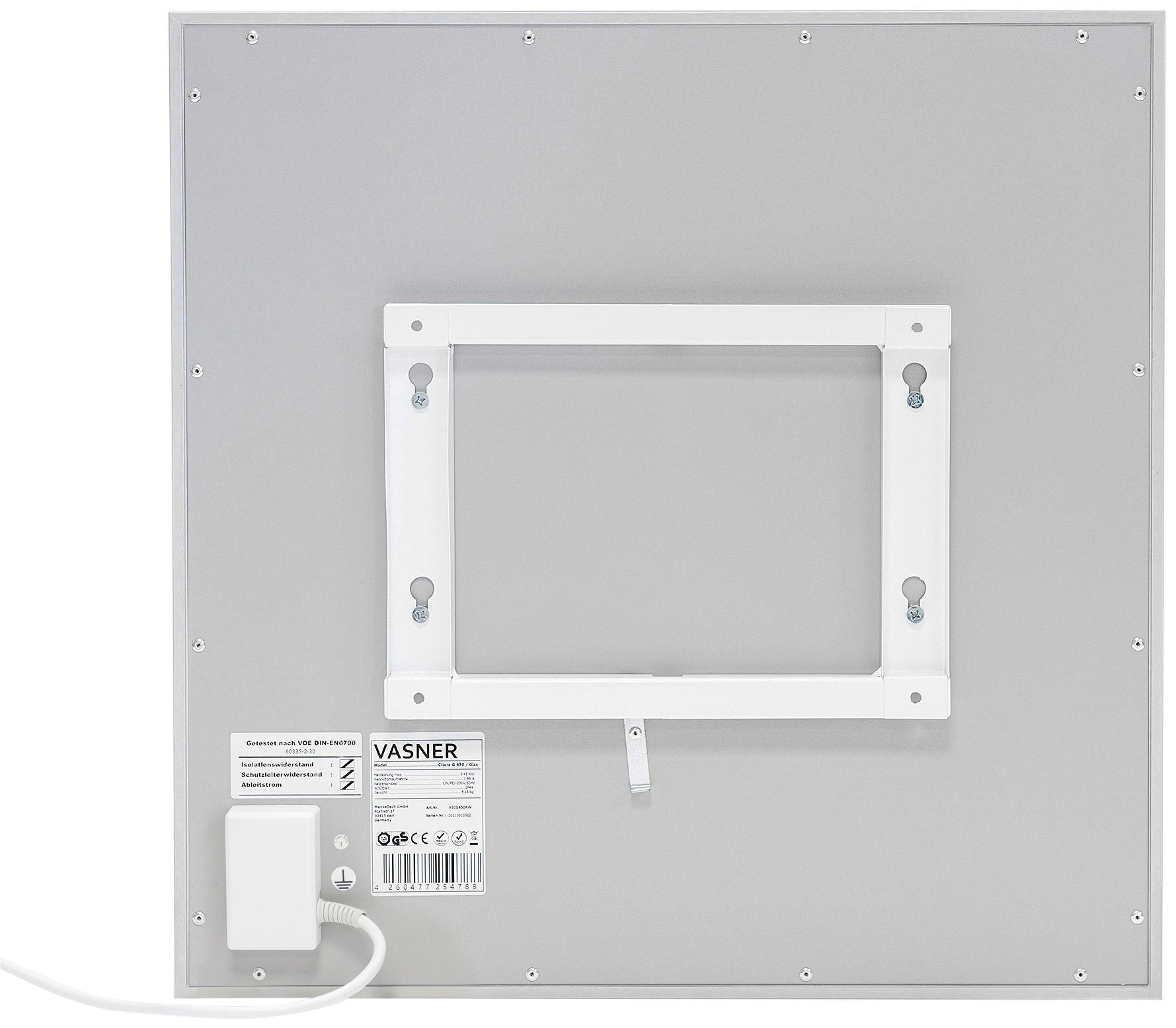 Vasner Infrarotheizung Glas mit Rahmen grau, 300 W, Citara G, Infrarot Glasheizung, IP44 Bad geeignet