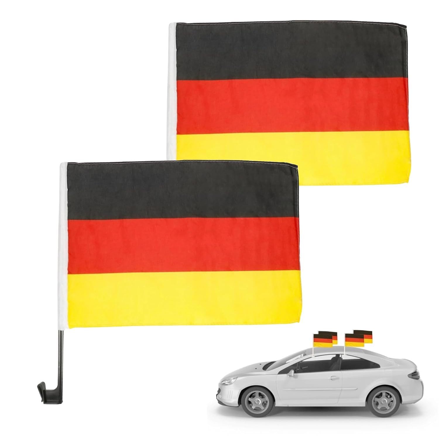 Dekotalent® Fahne 4er Autofahnen Autoflagge Deutschland Auto Fahne Fanartikel Fußball EM (Packung, 4-St., 4 Autofahnen), Eine stabile Kunststoffstange und ein Clip