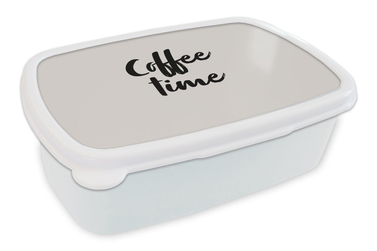 MuchoWow Lunchbox Zitate - Sprichwörter - Kaffeezeit, Kunststoff, (2-tlg), Brotbox für Kinder und Erwachsene, Brotdose, für Jungs und Mädchen weiß