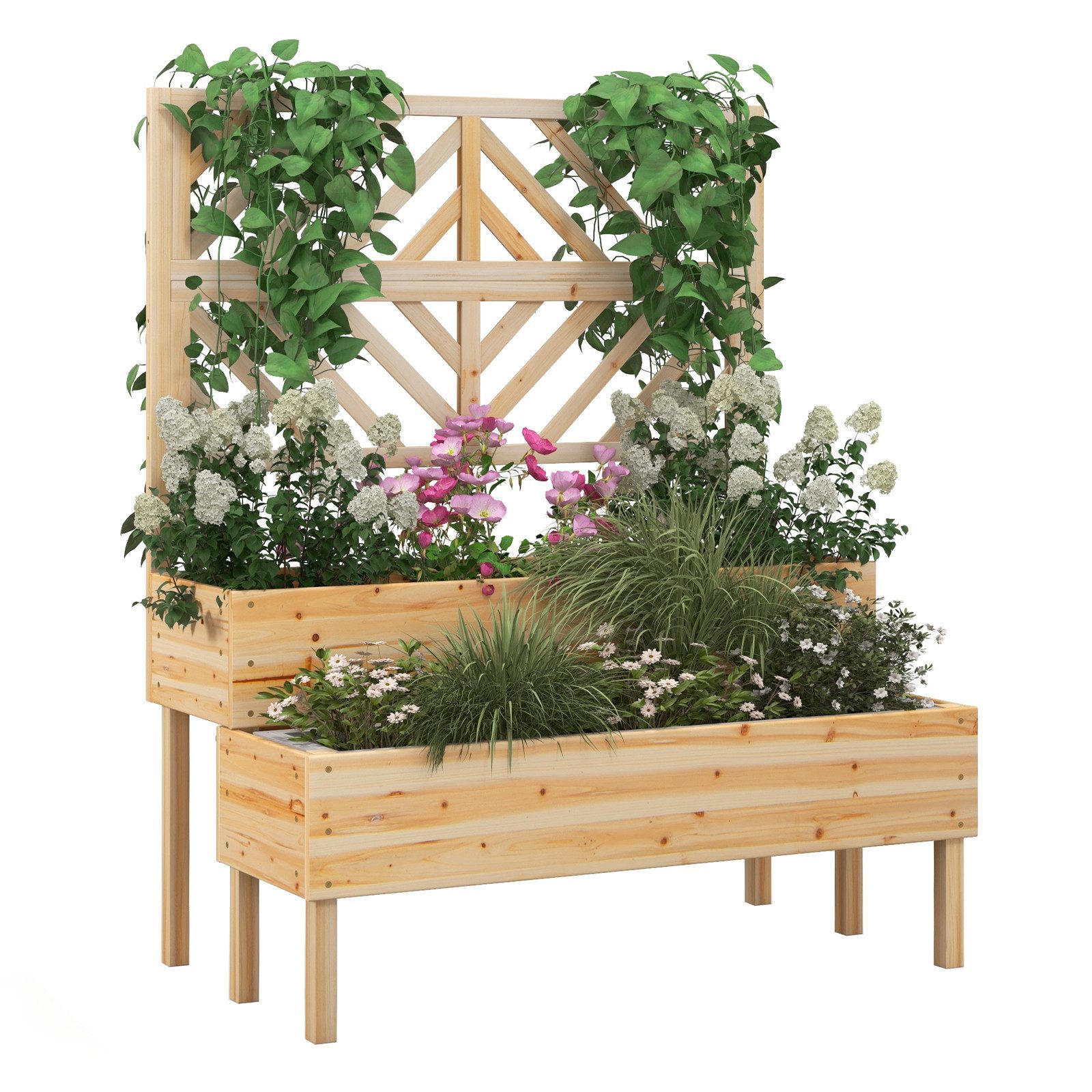 COSTWAY Hochbeet, mit Rankgitter, Spalier, Blumenkasten, aus Tannenholz, fü günstig online kaufen