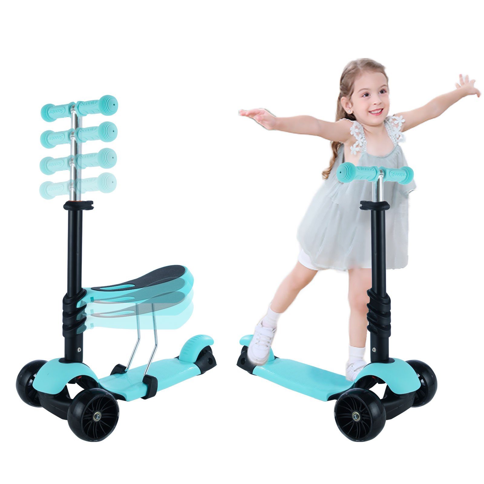 Kinder Roller Höhenverstellbarer Kinderscooter Faltbarer Tretroller LED Dreirad 
