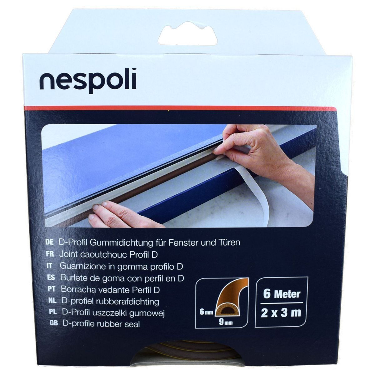 Nespoli Dichtungsband D-Profil Gummidichtung 6m selbstklebend weiß und braun, D-Profil Gummidichtung