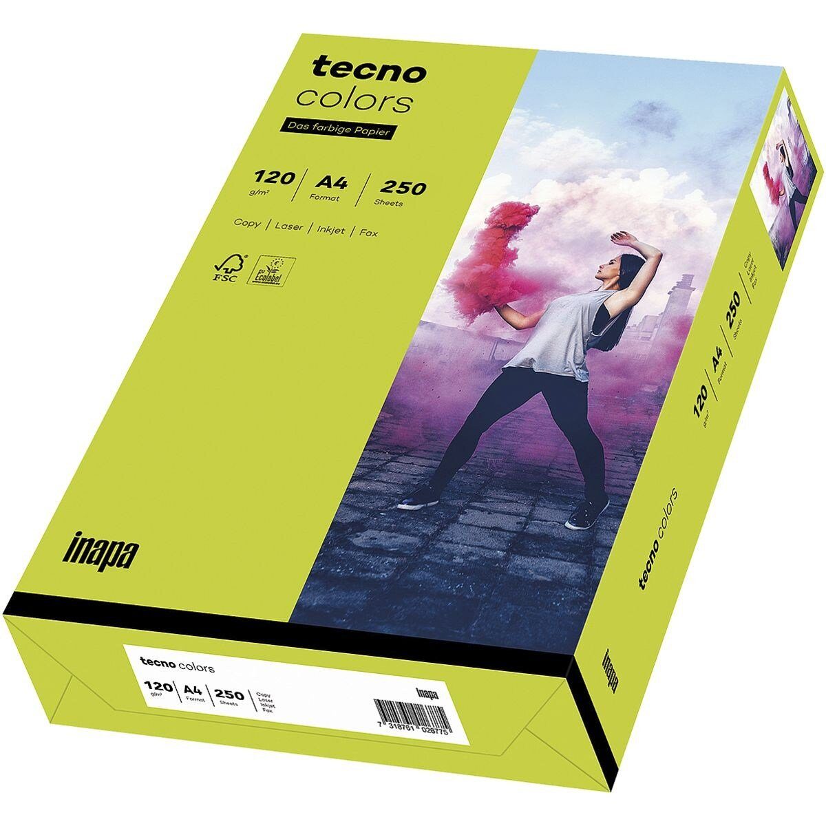 Inapa tecno Druckerpapier Rainbow / tecno Colors, Intensivfarben, Format DIN A4, 120 g/m², 250 Blatt