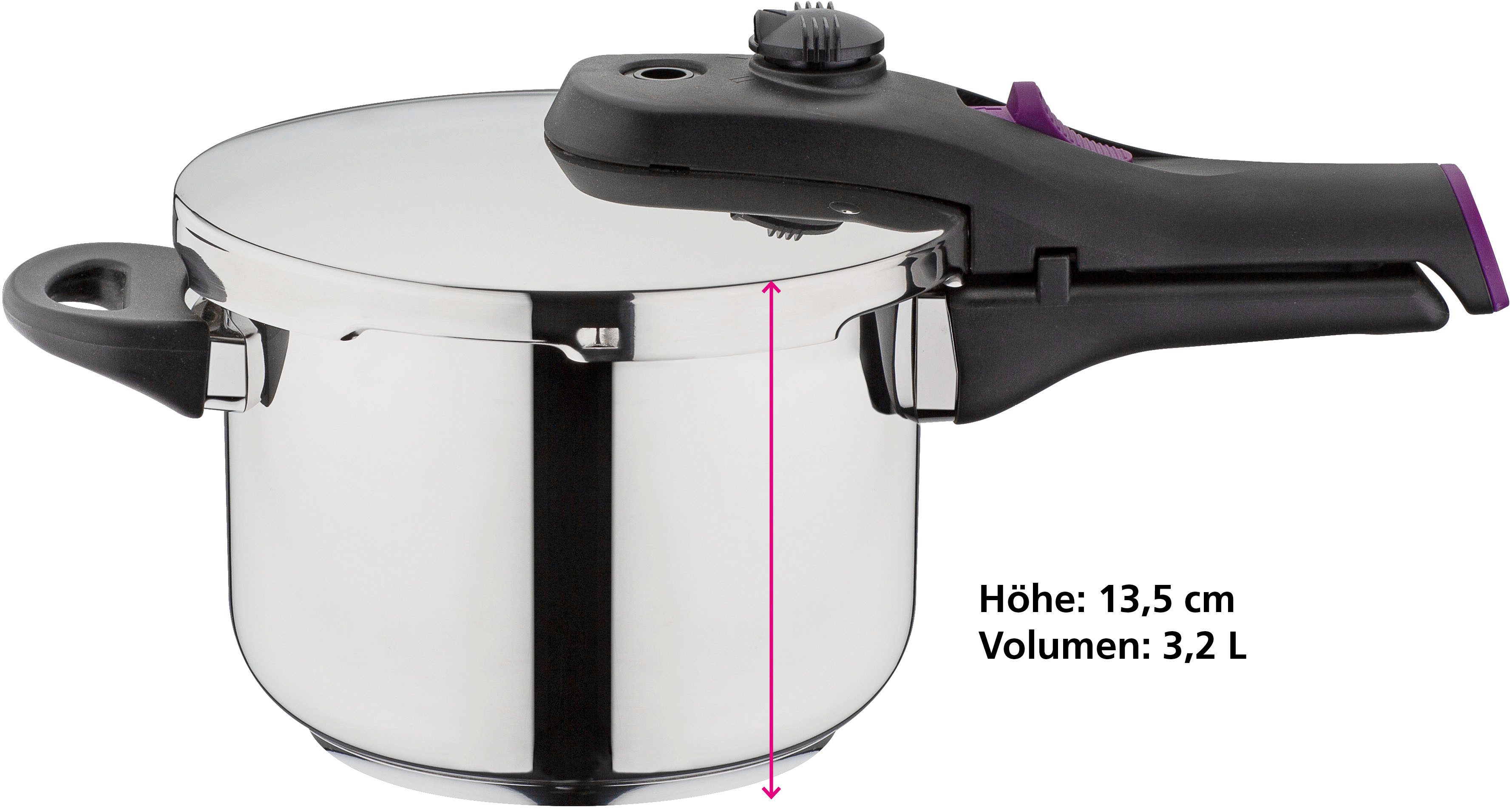 GSW Schnellkochtopf 3,2l Dampfkochtopf zum Bio-/Schnellgaren System RAPID, Edelstahl 18/8 (1-tlg), Fassungsvermögen 3,2 l, 2 Garstufen, Innenskala, Induktion