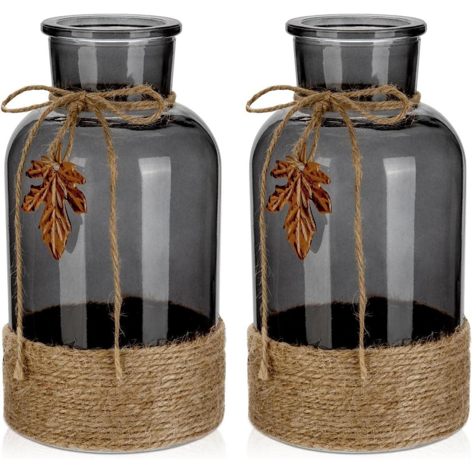 LuxusKollektion Dekovase Glasvase zylindrisch Boho Blumenvase 20cm 2er Hochzeit Groß*2 Smoke