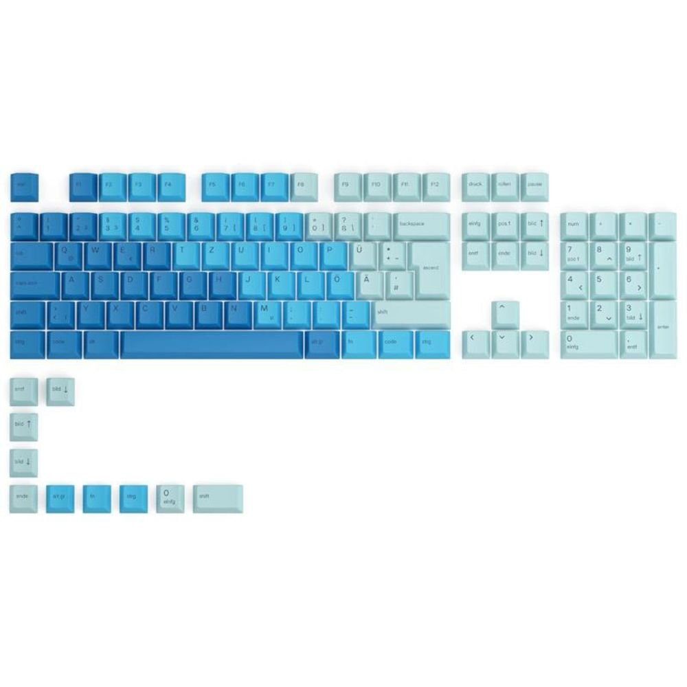 Glorious PC Gaming Race GPBT Keycaps Tastensatz (115 Stück, aus PBT Kunststoff, Tastenkappen, Tastaturkappen, deutsches Layout QWERTZ, ISO, für mechanische Gaming Tastatur, Blau / Caribbean Ocean)
