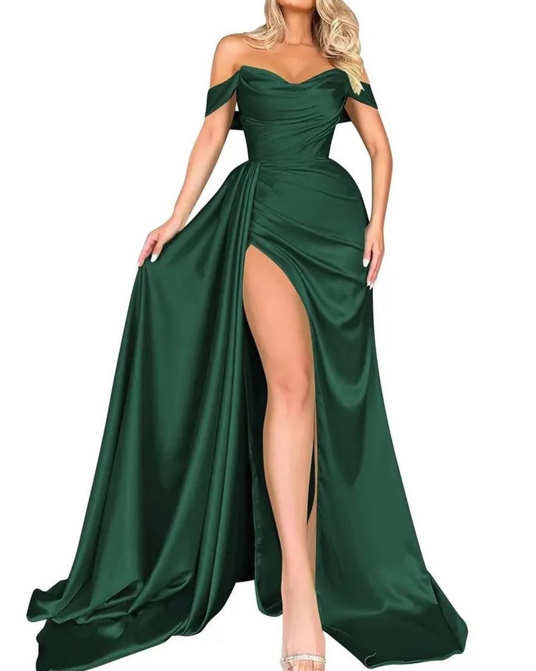 RUZU UG Abendkleid Sommerkleid, sexy One-Shoulder-Spitzenschlitzkleid, bodenlanges Kleid