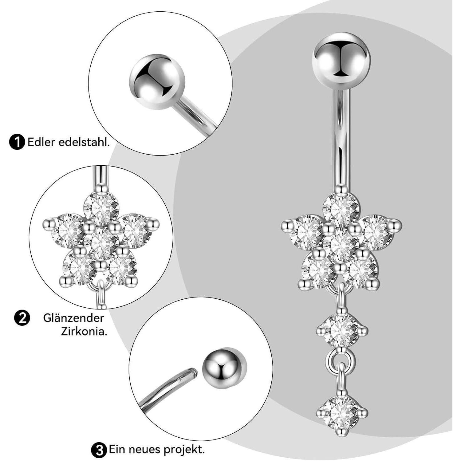 Leikedun Bauchnabelpiercing-Set 8PCS Bauchnabelpiercing 14G Edelstahl Silber Zirkonias Schmetterling