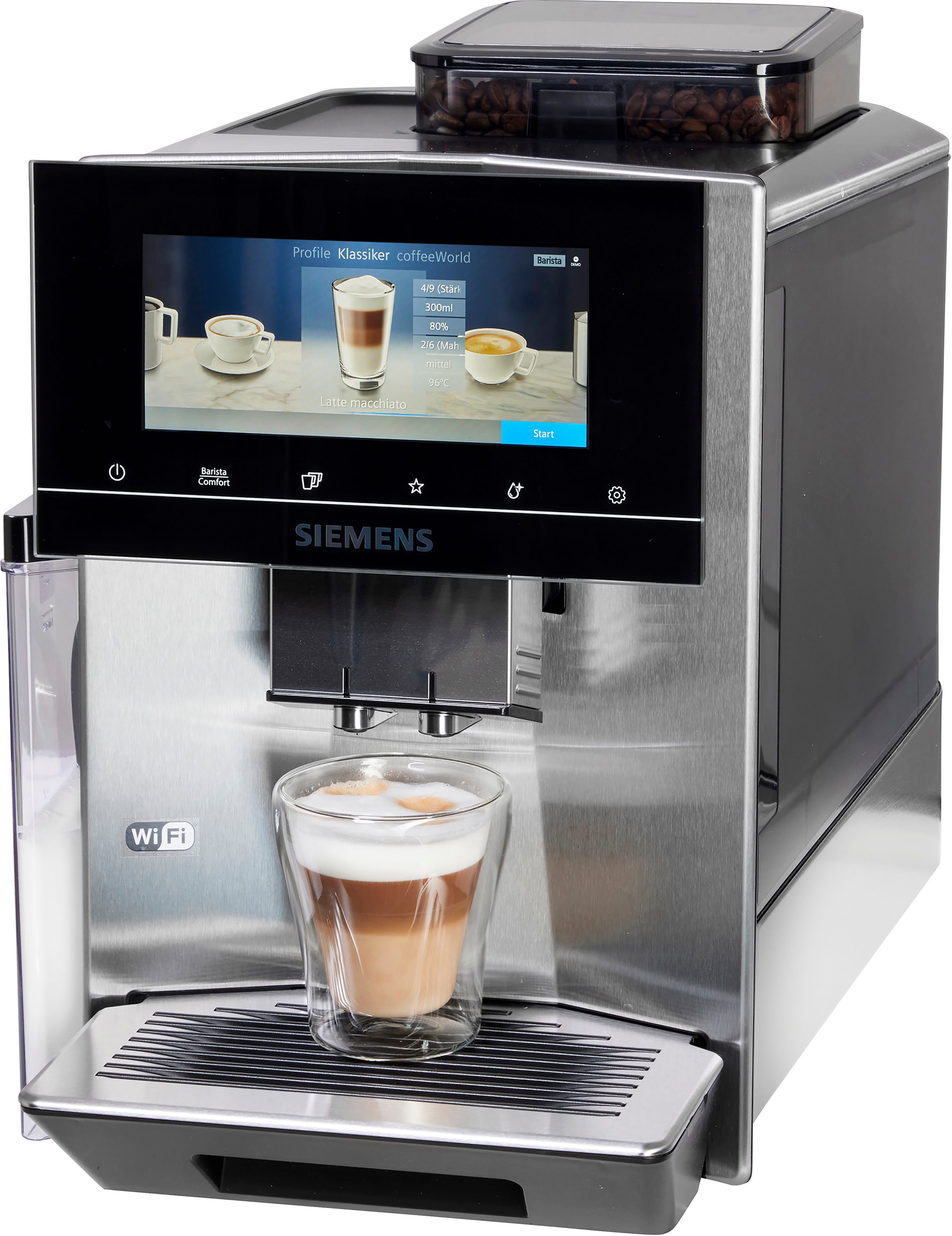 SIEMENS Kaffeevollautomat EQ900 TQ903D43, Home Connect App, baristaMode,  superSilent, 6,8” Full-Touch-Display