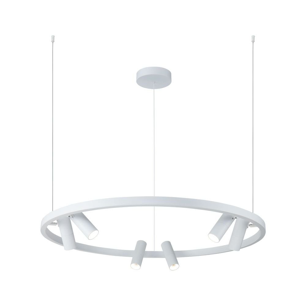 Licht-Trend Pendelleuchte LED-Hängeleuchte Neonu Ring mit 6 Spots Ø 100cm Weiß, Warmweiß