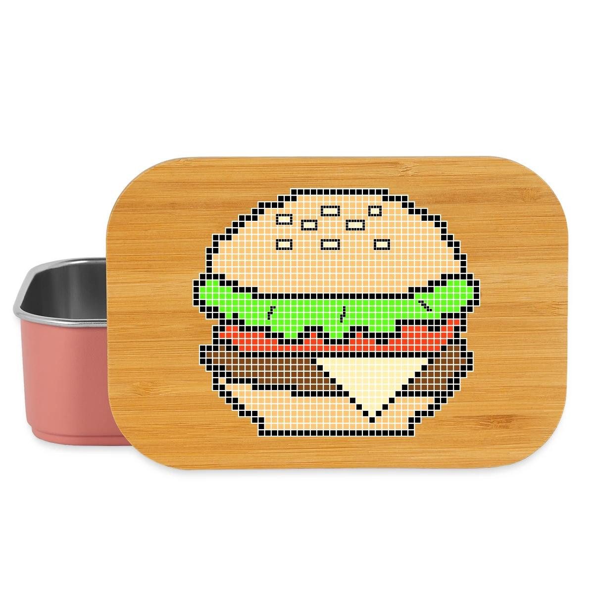 Spreadshirt Lunchbox Pixel Art Cheeseburger Design Brotdose mit Bambusdeckel, Edelstahl, Bambus