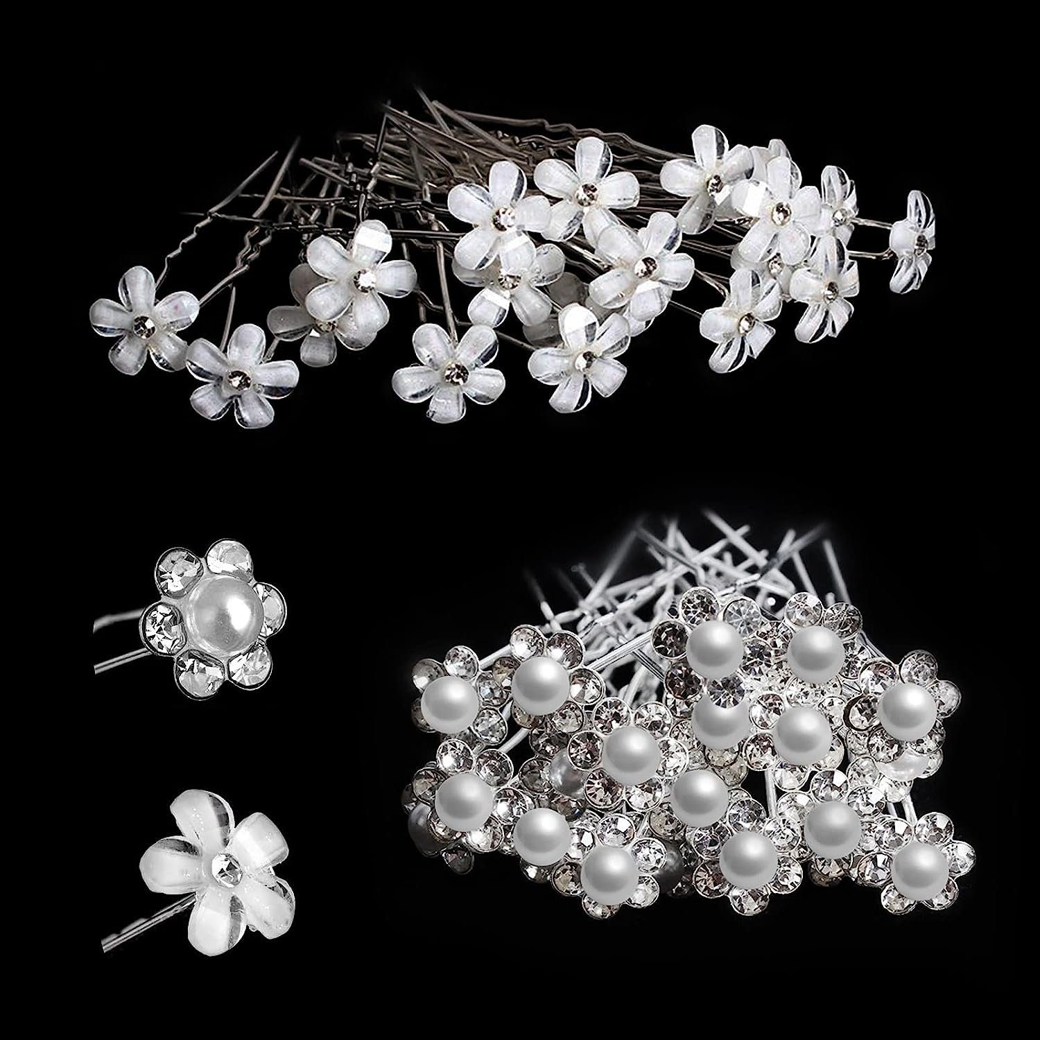 WaKuKa Diadem 40 Stück Hochzeit Haarschmuck U Braut Haarspangen Blume Perlen (40-tlg)