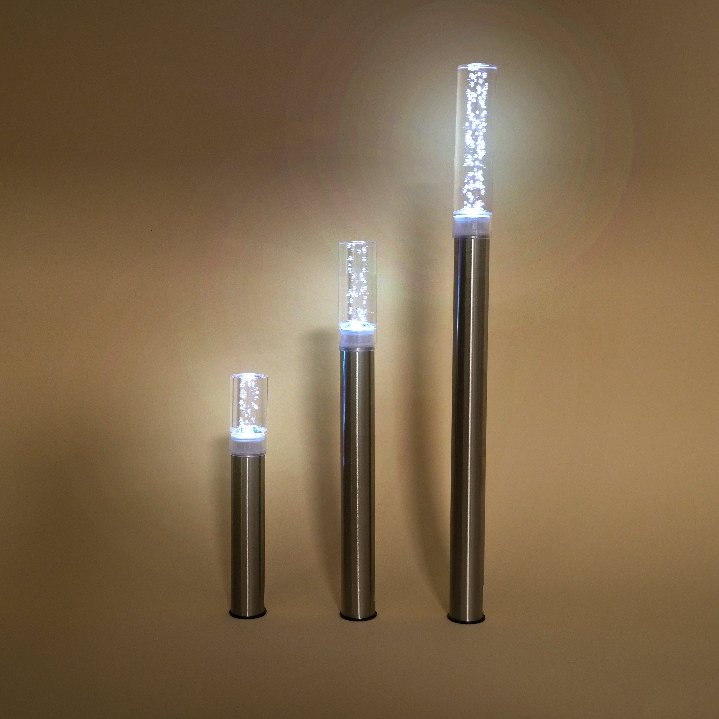 esotec LED Gartenleuchte 3x Solar Leuchtstab Trio Sticks kaltweiß H22+35+50cm Luftblasen 102600