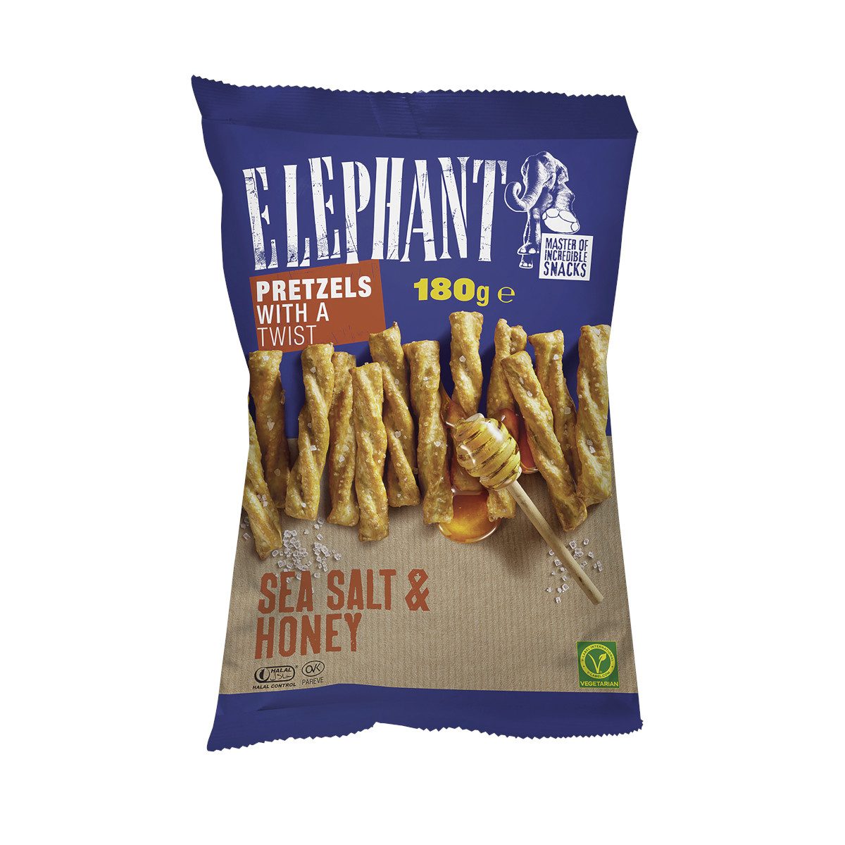 ELEPHANT Knabberei, Elephant Twisted Pretzels Honig und Meersalz Packung 180g
