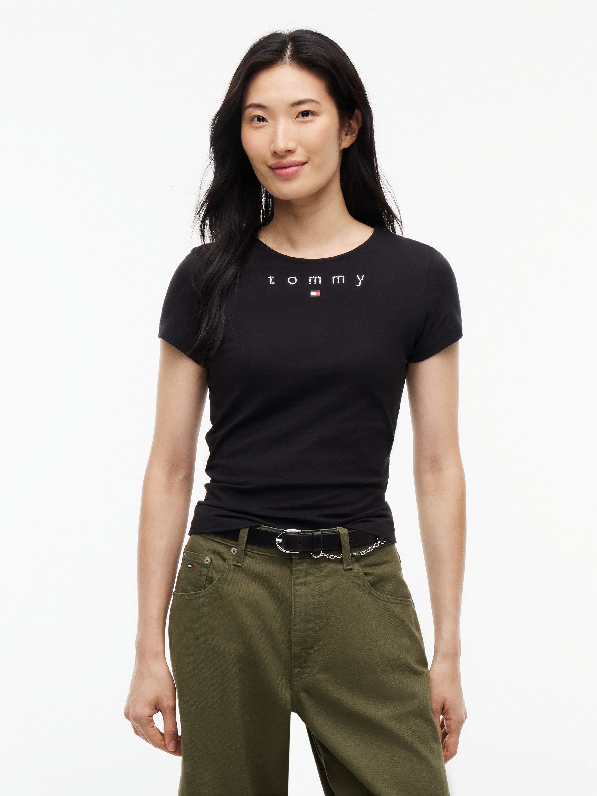 Tommy Jeans Rundhalsshirt TJW SLIM TOMMY BLING SS TEE Baumwolle, slim fit