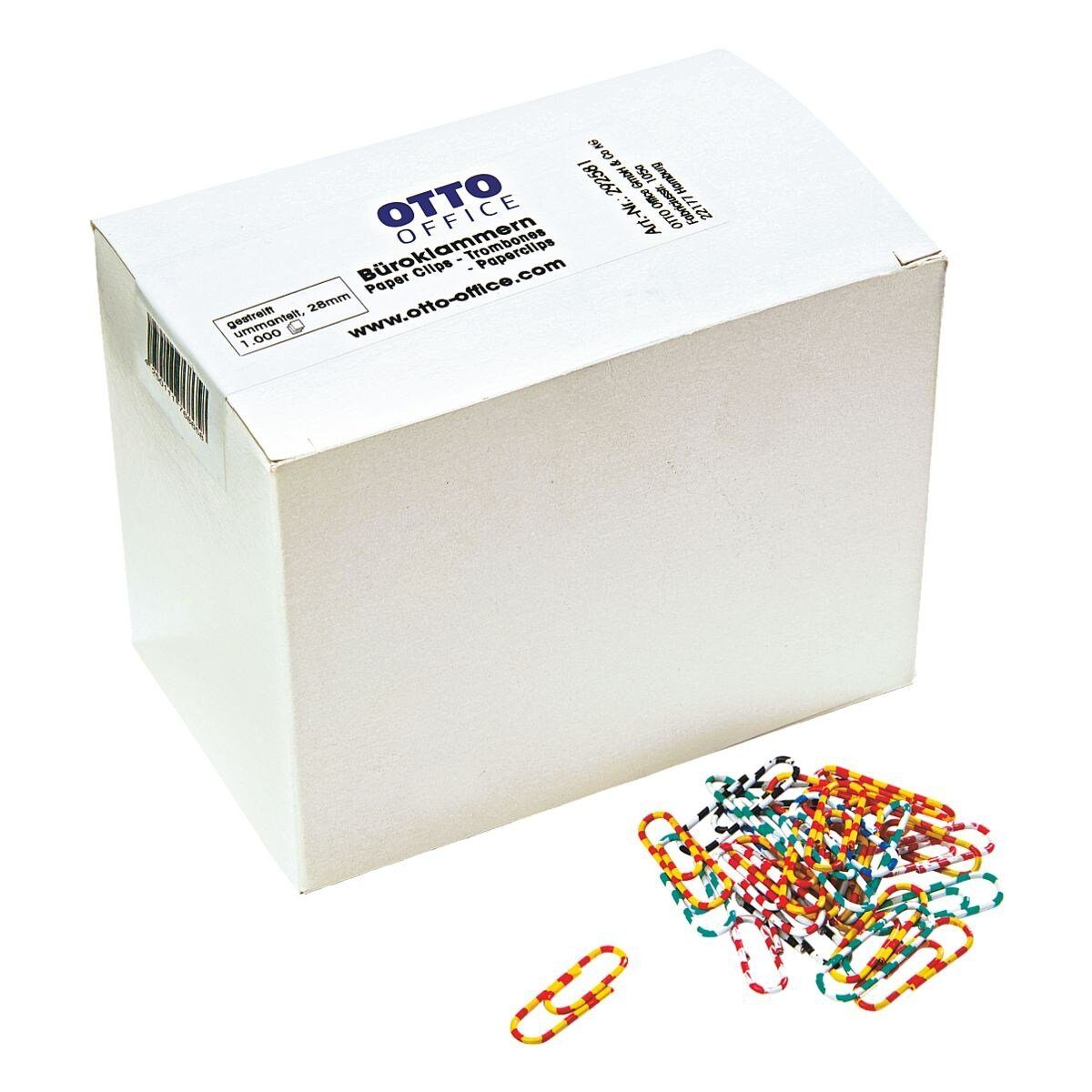 Otto Office Büroklammer, 28 mm, zweifarbig gestreift und kunststoffüberzogen, rund