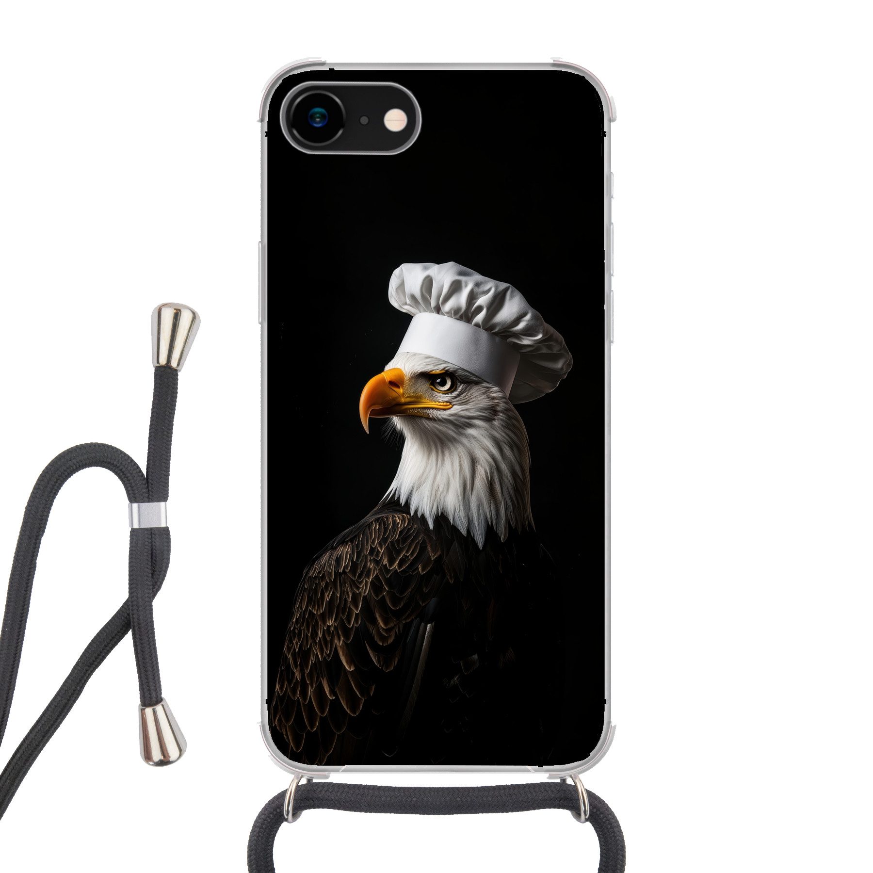 MuchoWow Handyhülle für Apple iPhone 8 Adler - Amerika - Kochmütze - Vogel - Robust, Tragbare Handyhüllen mit Kette zum umhängen, Handykette Handyband
