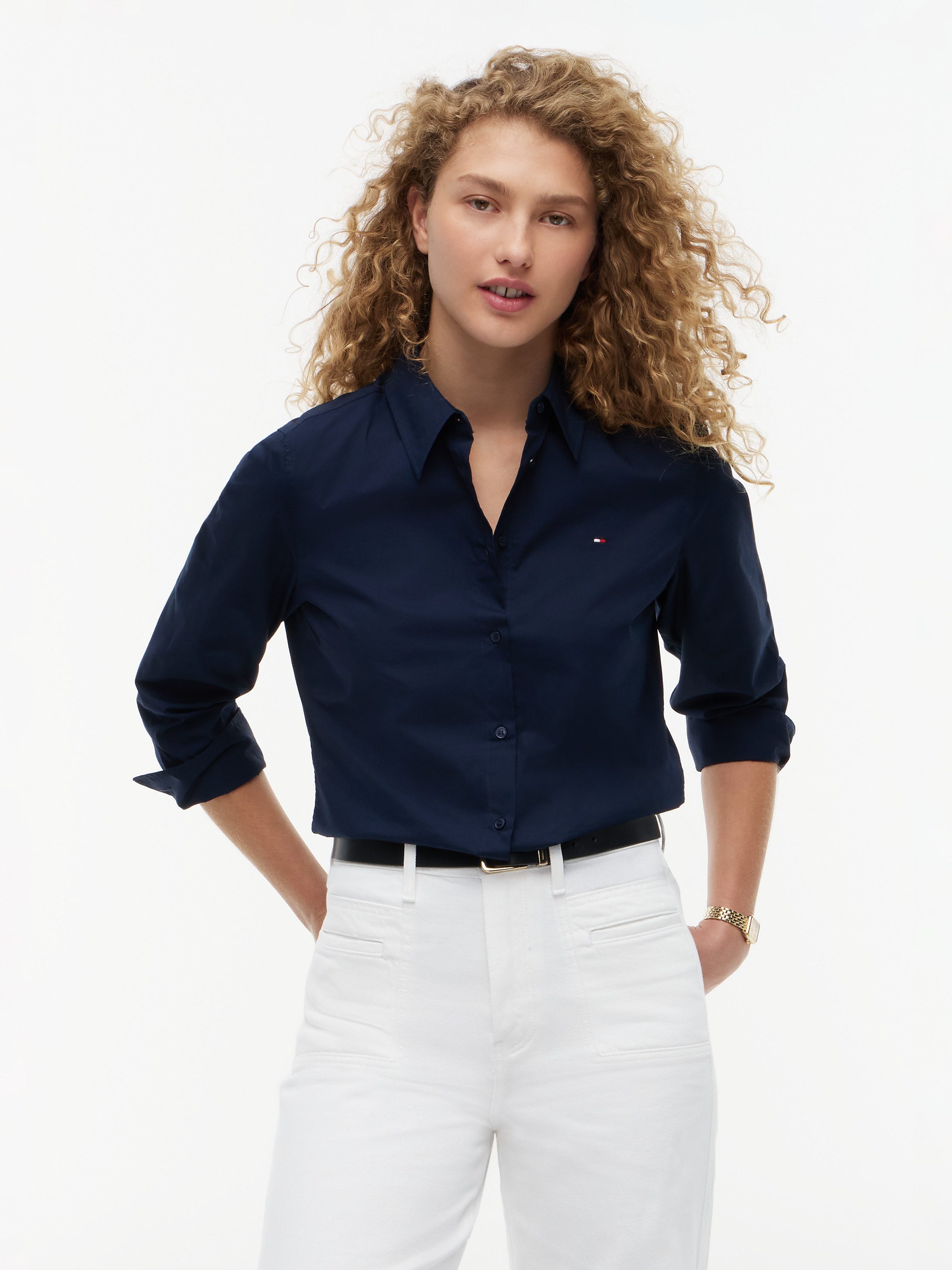 Tommy Hilfiger Hemdbluse STRETCH REGULAR LS SHIRT mit gesticktem Tommy Hilfiger Logo, Regular Fit