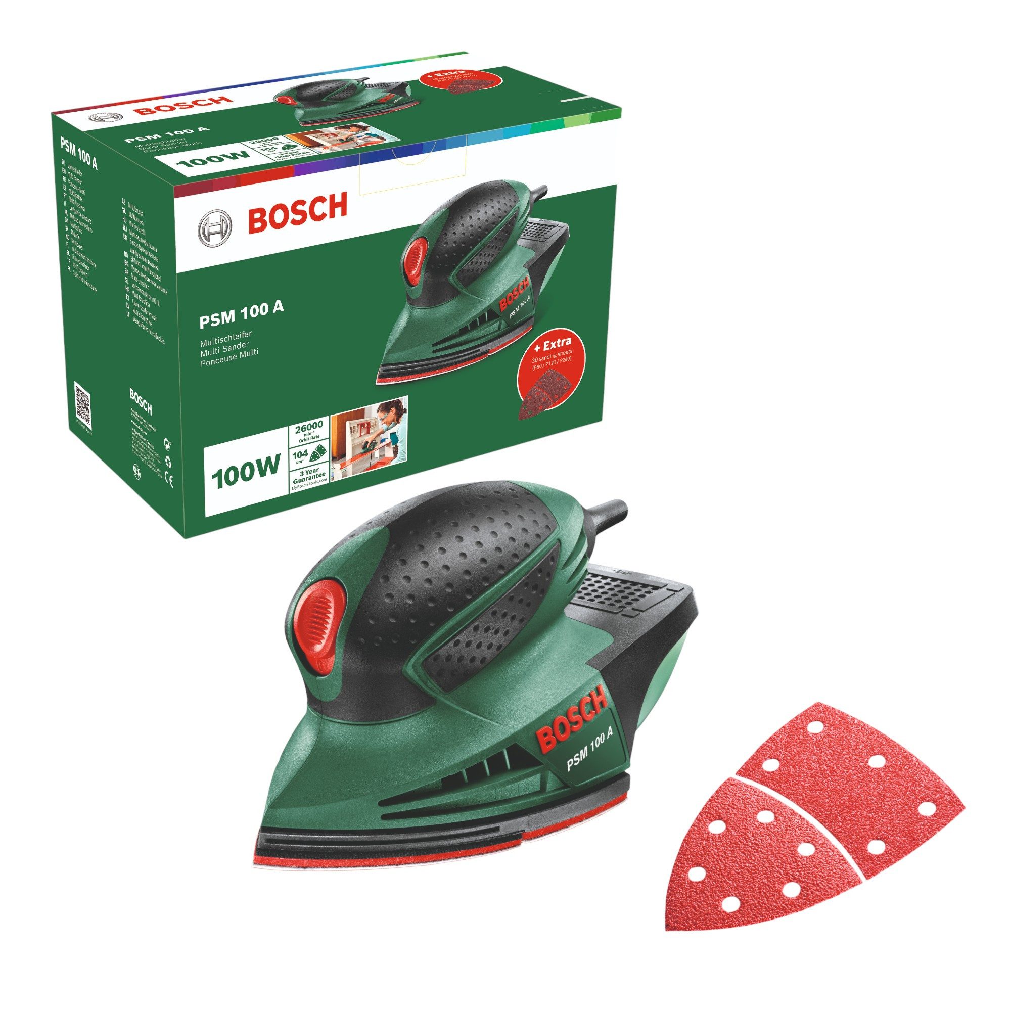 BOSCH Exzenterschleifer PSM 100 A Multischleifer 100 Watt 104 cm² + Koffer (06033B7000)