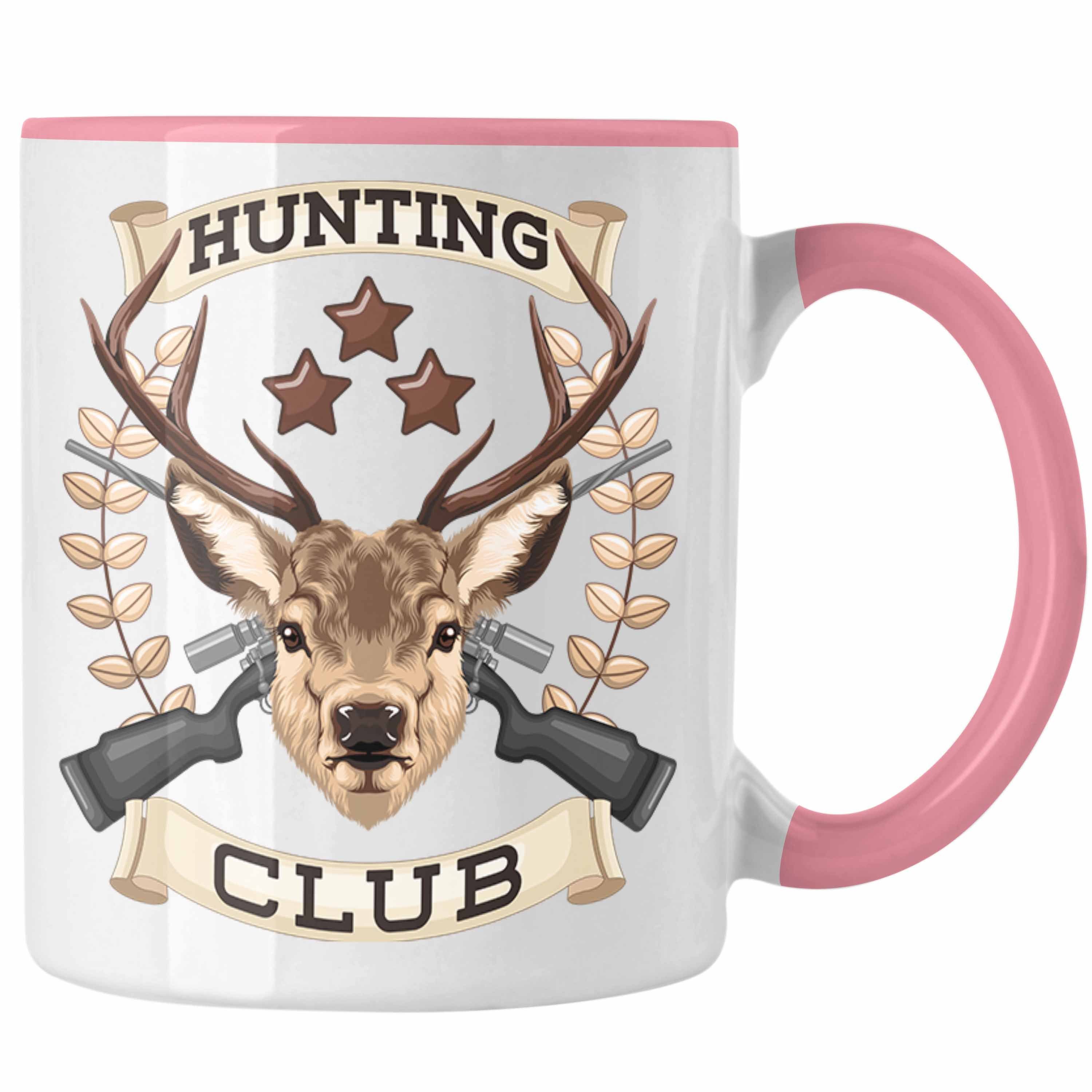 Trendation Tasse Jäger Hunting Club Tasse Geschenk für Jäger Becher Männer Spruch Jagd Rosa