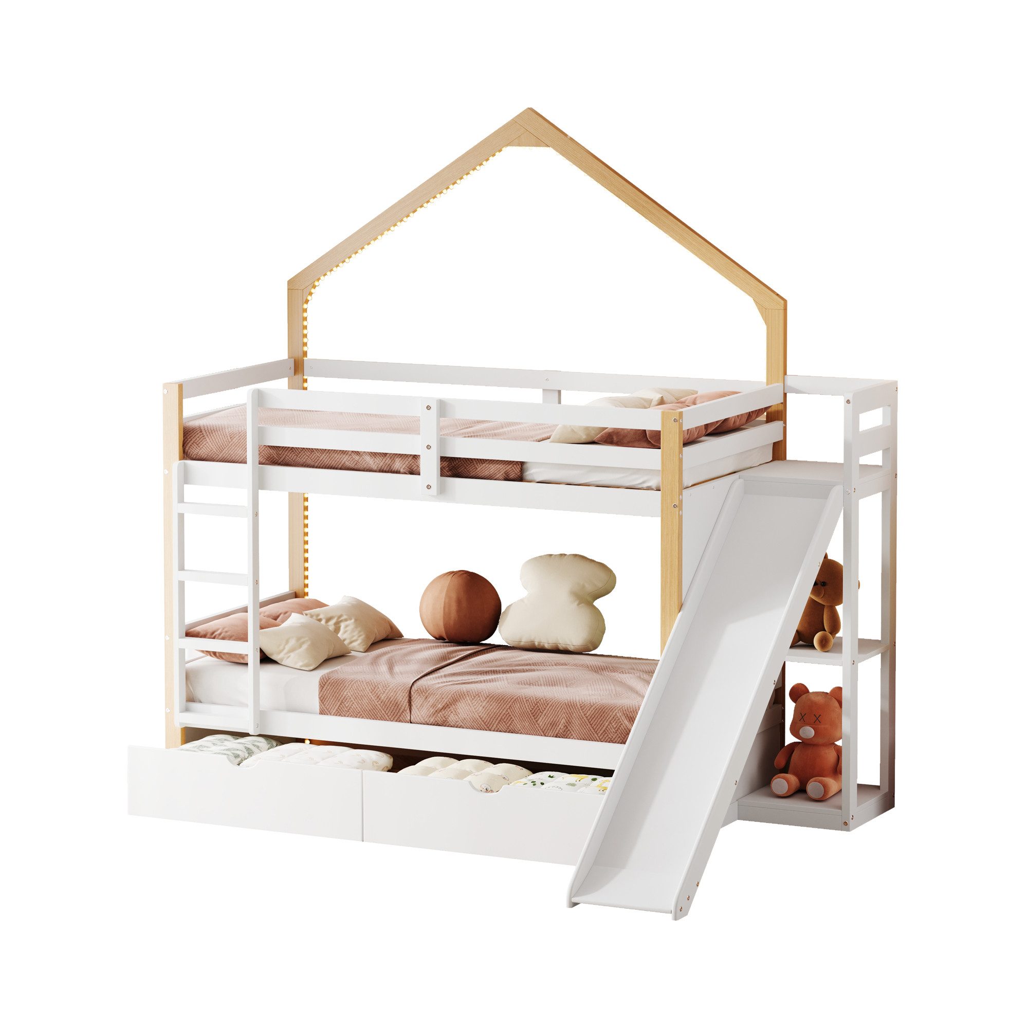 Flieks Etagenbett, Massivholzbett Hausbett 90x200cm mit günstig online kaufen